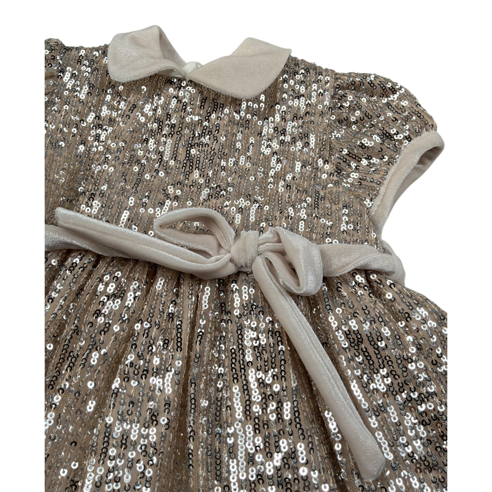 Aletta Abito Mezza Manica tinta unita con Paillettes Oro per Neonata H220346 ORO ALETTA 