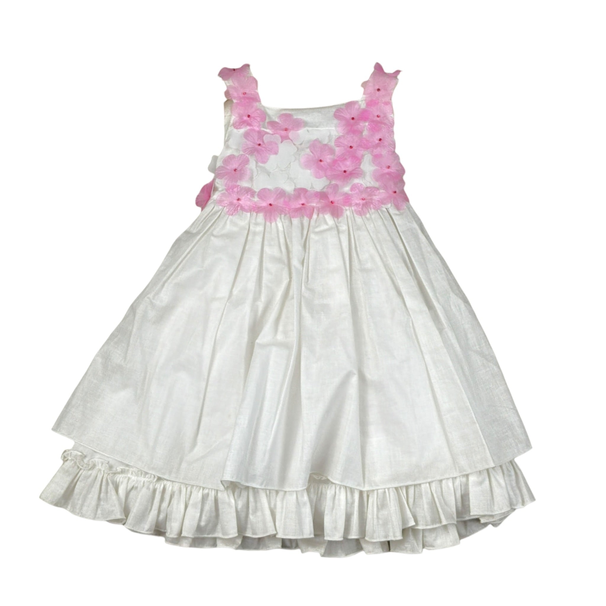 Aletta Abito tinta unita con Applicazioni Fiori Bianco per Neonata HM11302 BIANCO ALETTA 