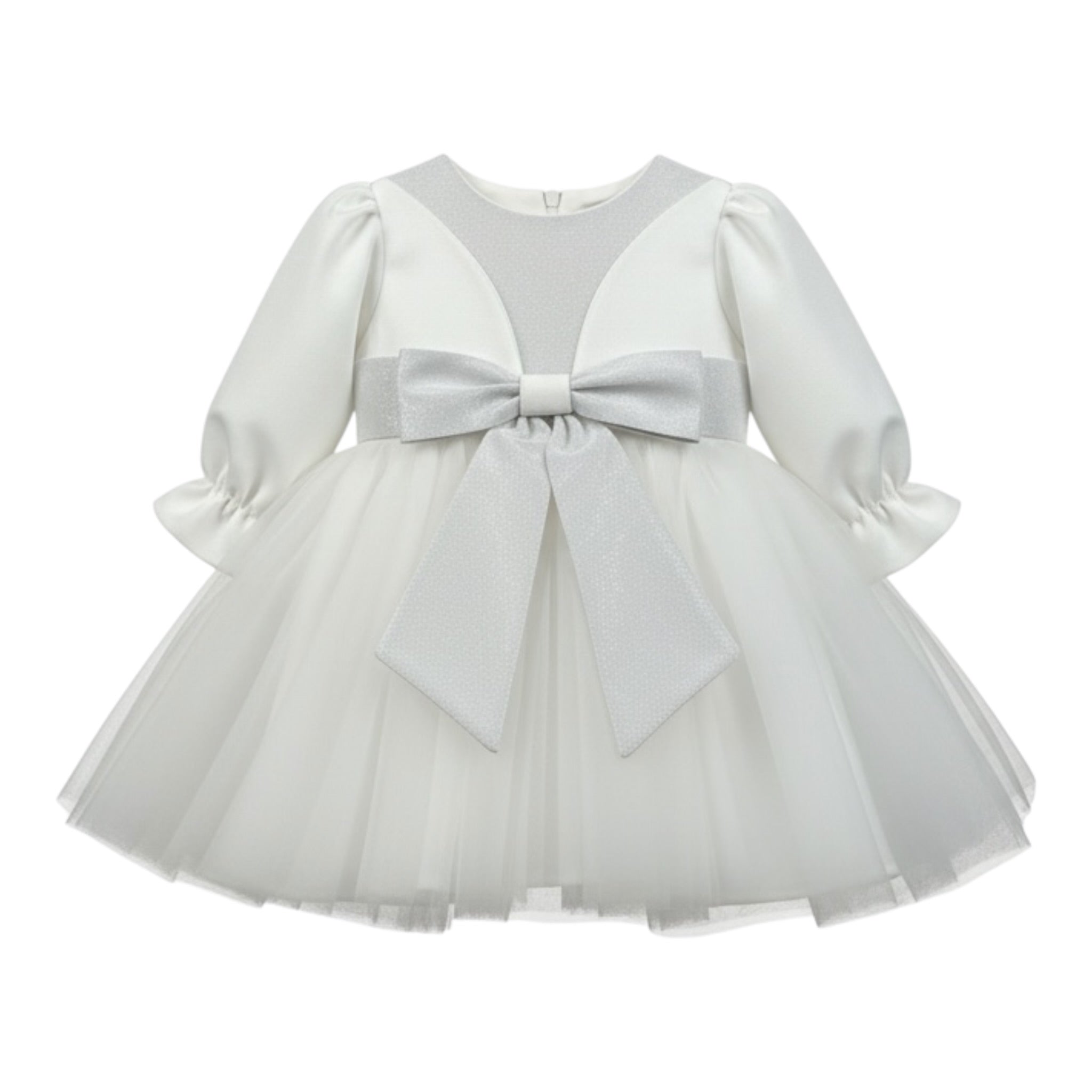 Allegra Abito Cerimonia tinta unita con Cintura Bianco per Neonata A0551A BIANCO ALLEGRA 