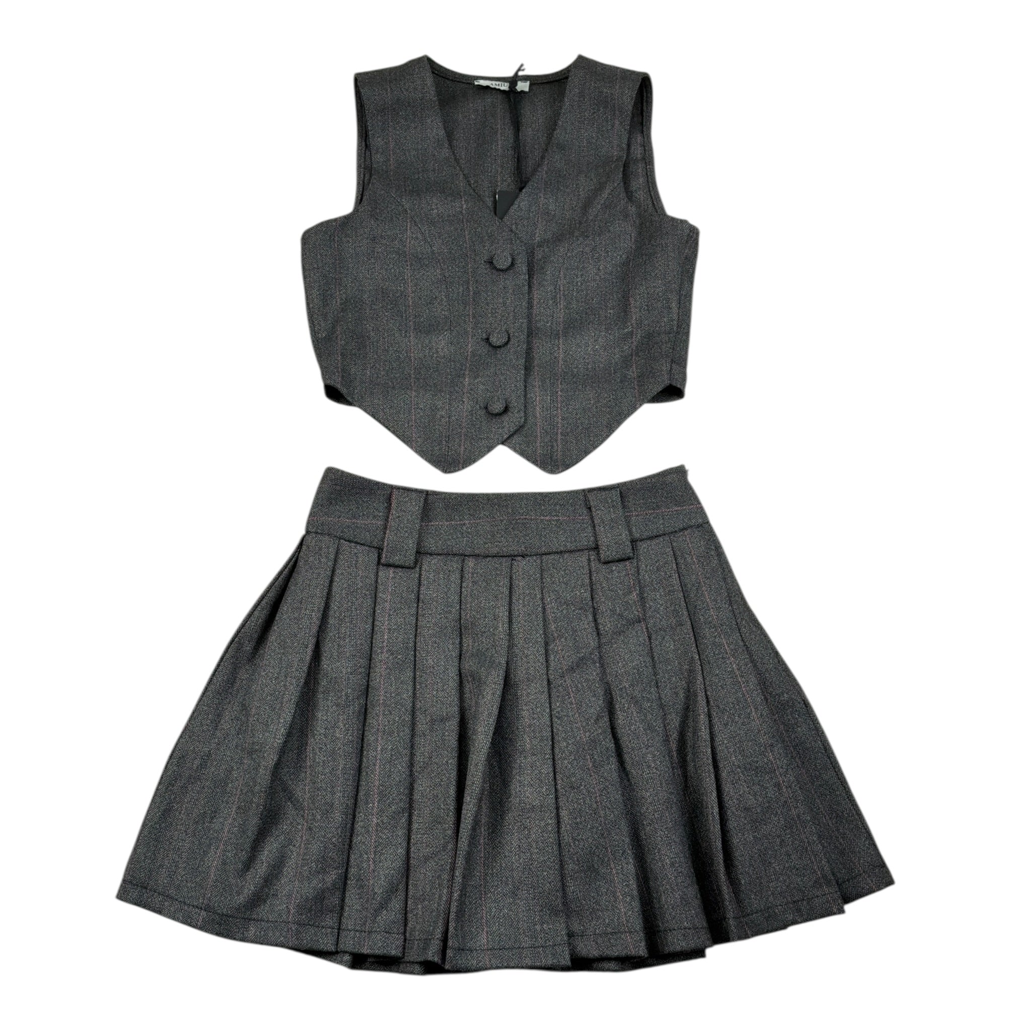 Amiuni Completo 2Pz Gonna-Gilet tinta unita Grigio per Bambina AG802825 GRIGIO AMIUNI 