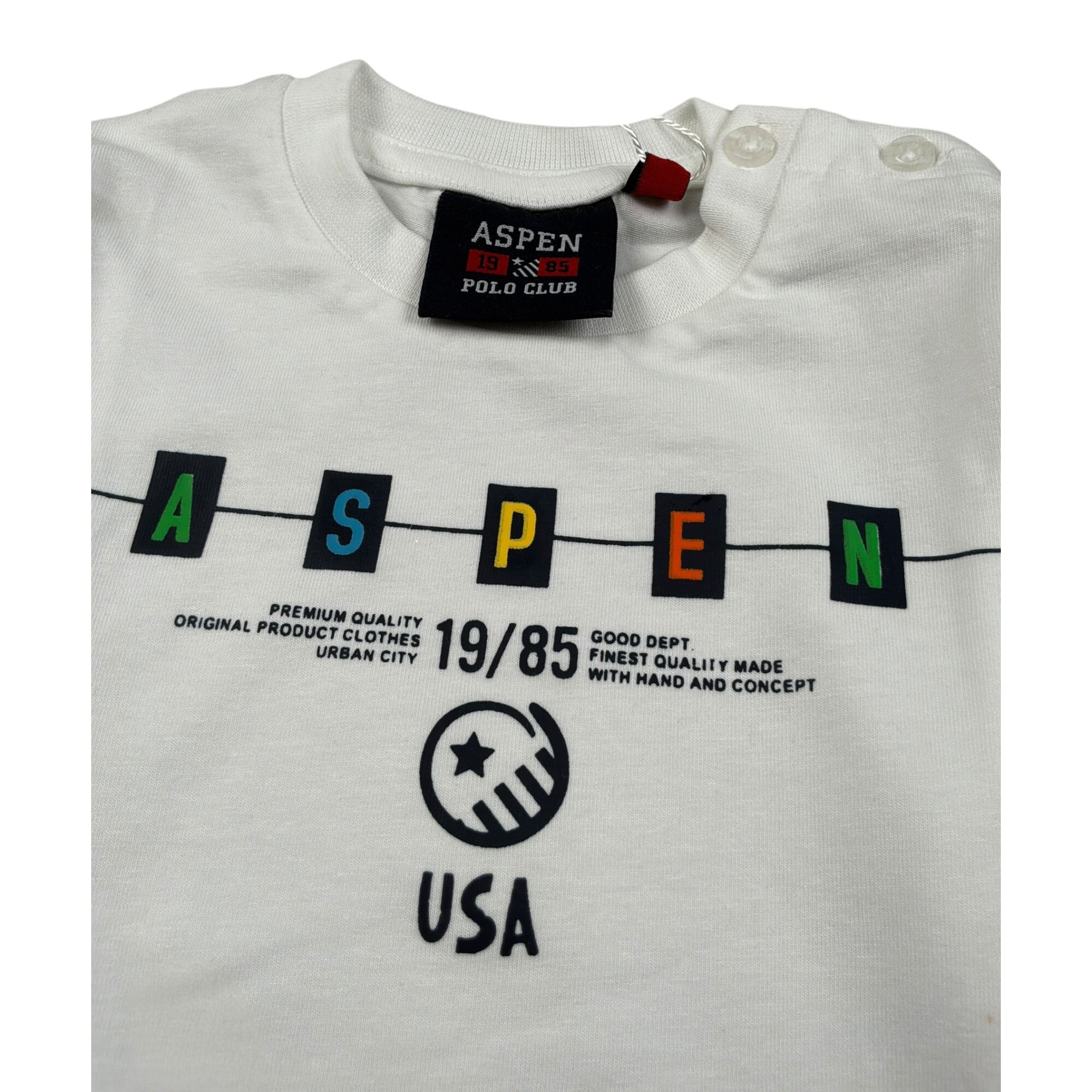 Aspen Polo Club Shirt Girocollo tinta unita con Stampa Bianco per Neonato 1055M000012 BIANCO ASPEN POLO CLUB 