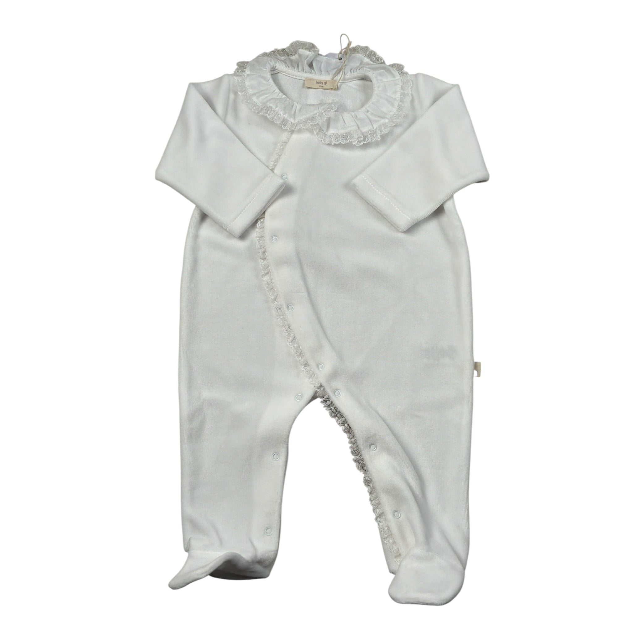 Baby Gi Tutina Manica Lunga tinta unita In Ciniglia Bianco per Neonata RND53 BIANCO BABY GI 