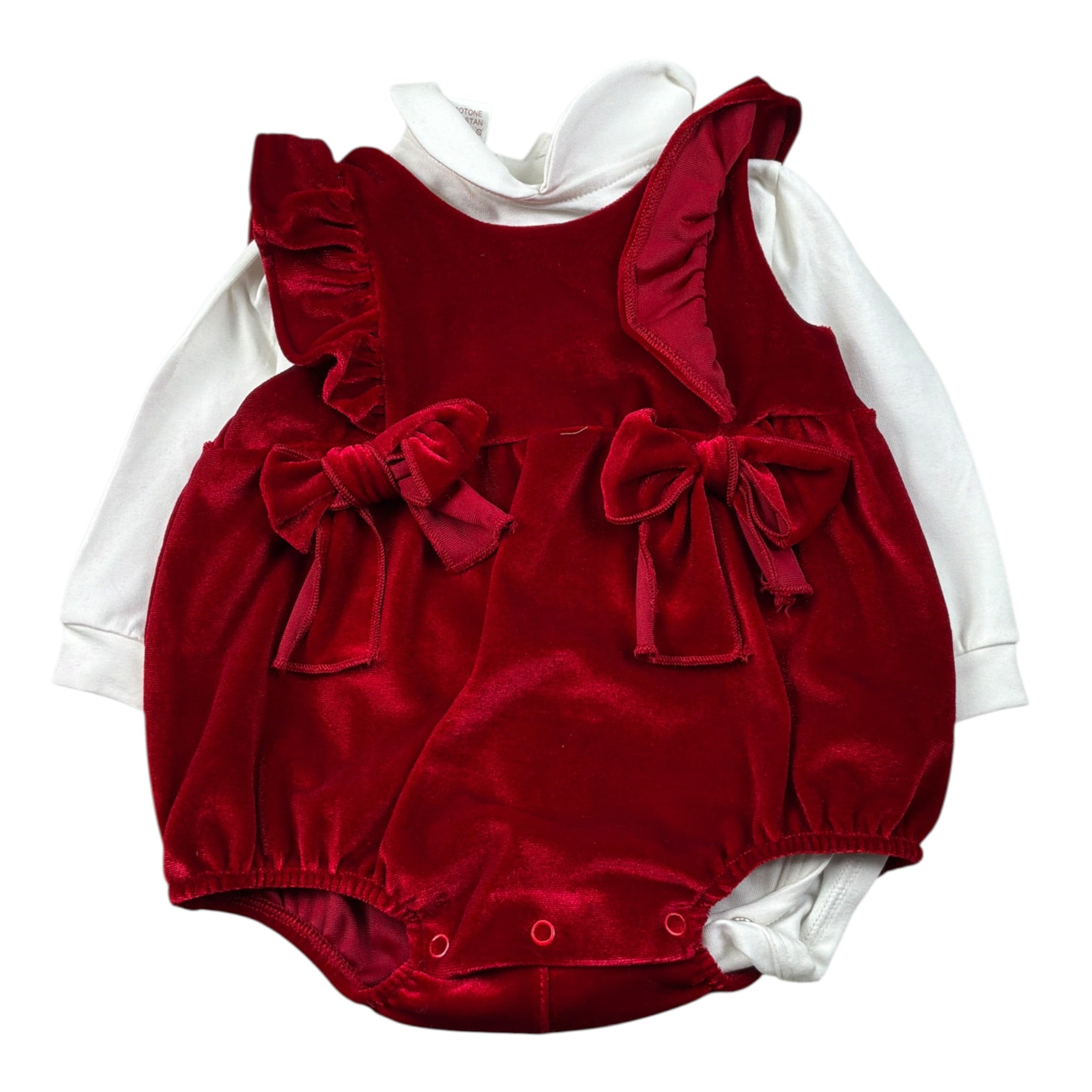 Baby Vip Pagliaccetto In Velluto Giromanica con Shirt Rosso per Neonata T250707 ROSSO BABY VIP 