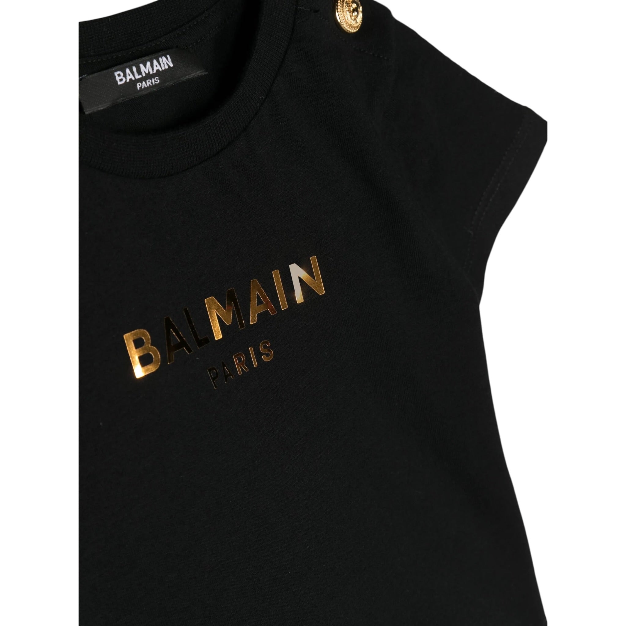 Balmain T-Shirt tinta unita con Logo Nero per Neonato BS8011 NERO BALMAIN 