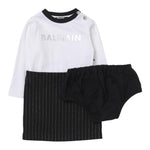 Balmain Abito Manica Lunga Bicolore con Culotte Bianco/Nero per Neonata BT1020 BIANCO/NERO BALMAIN 