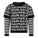 Balmain Maglia Girocollo tinta unita con Stampe Logo Nero per Bambino BT9P00 NERO BALMAIN 