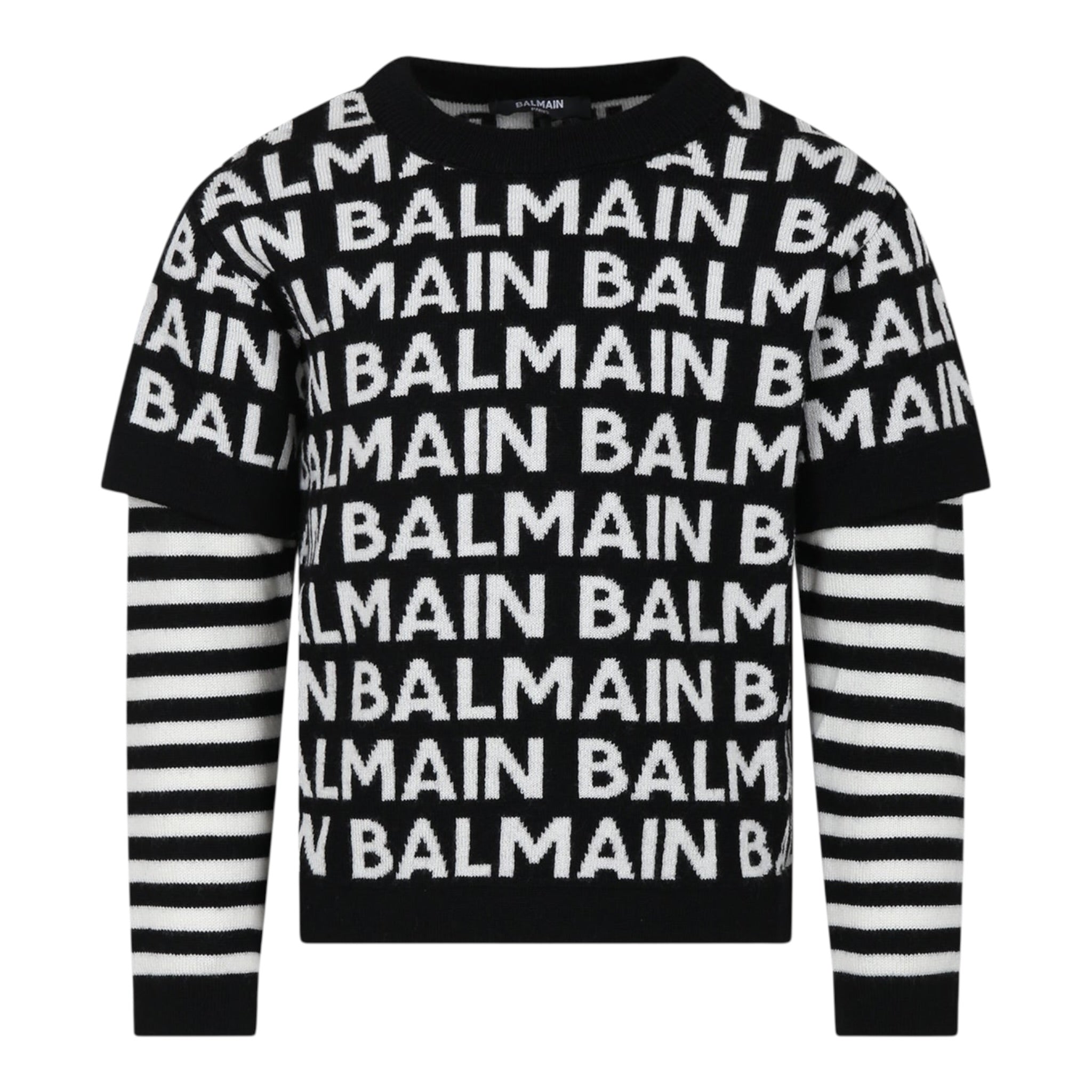 Balmain Maglia Girocollo tinta unita con Stampe Logo Nero per Bambino BT9P00 NERO BALMAIN 