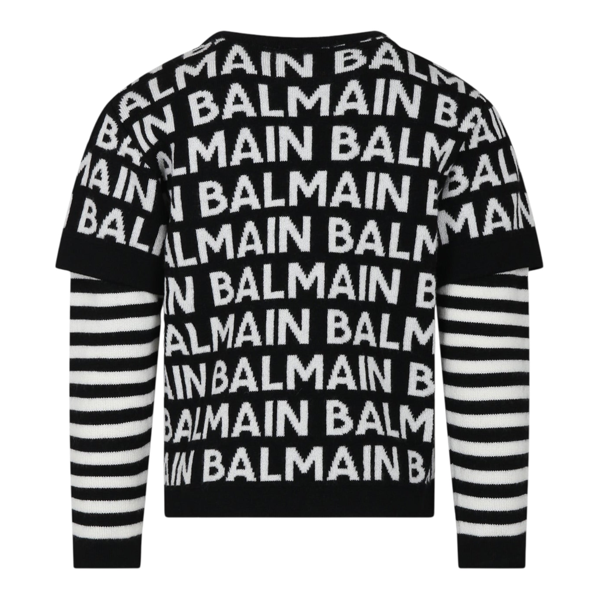 Balmain Maglia Girocollo tinta unita con Stampe Logo Nero per Bambino BT9P00 NERO BALMAIN 