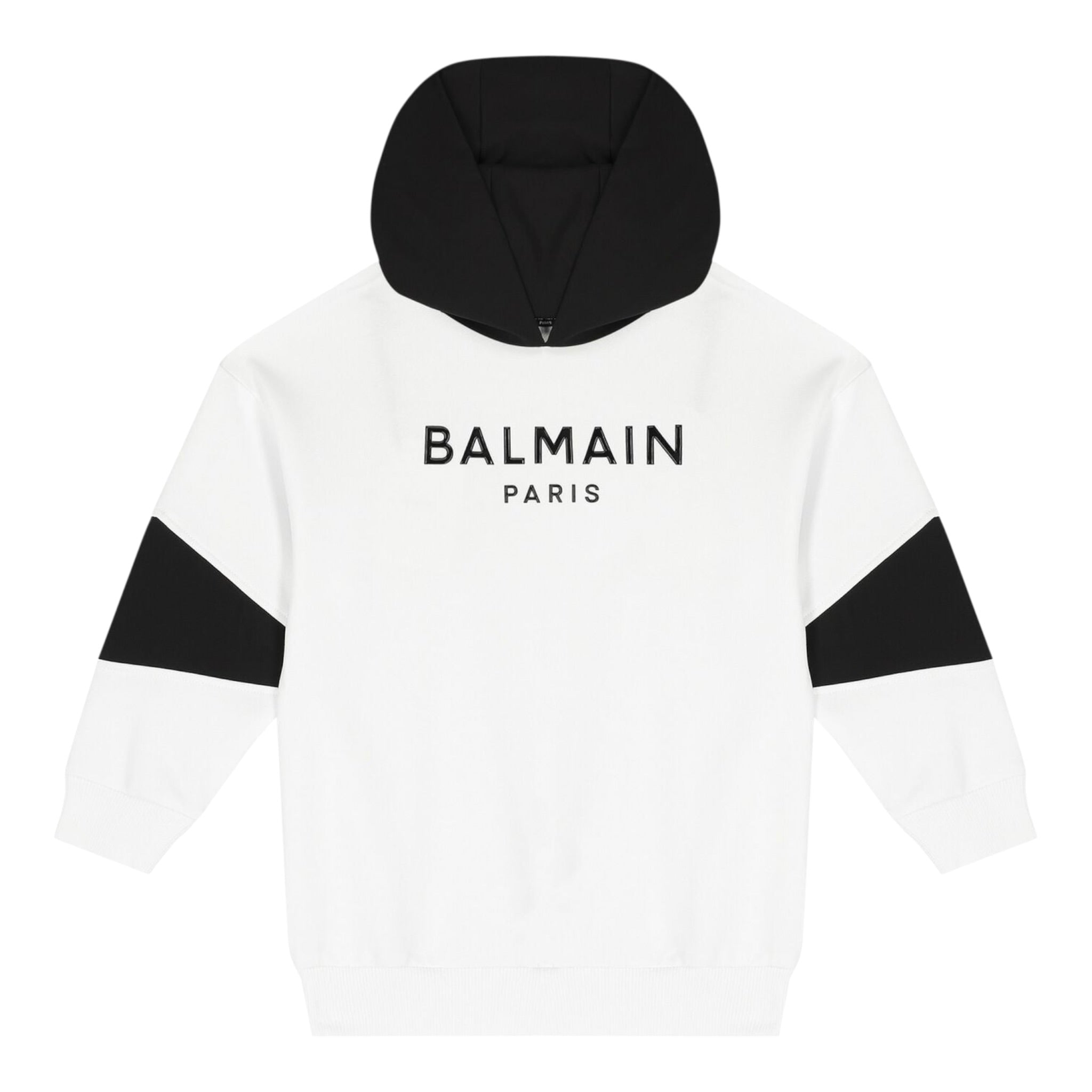 Balmain Felpa Chiusa con Cappuccio Bicolore Bianco/Nero per Bambino BV4Q70 BIANCO/NERO BALMAIN 
