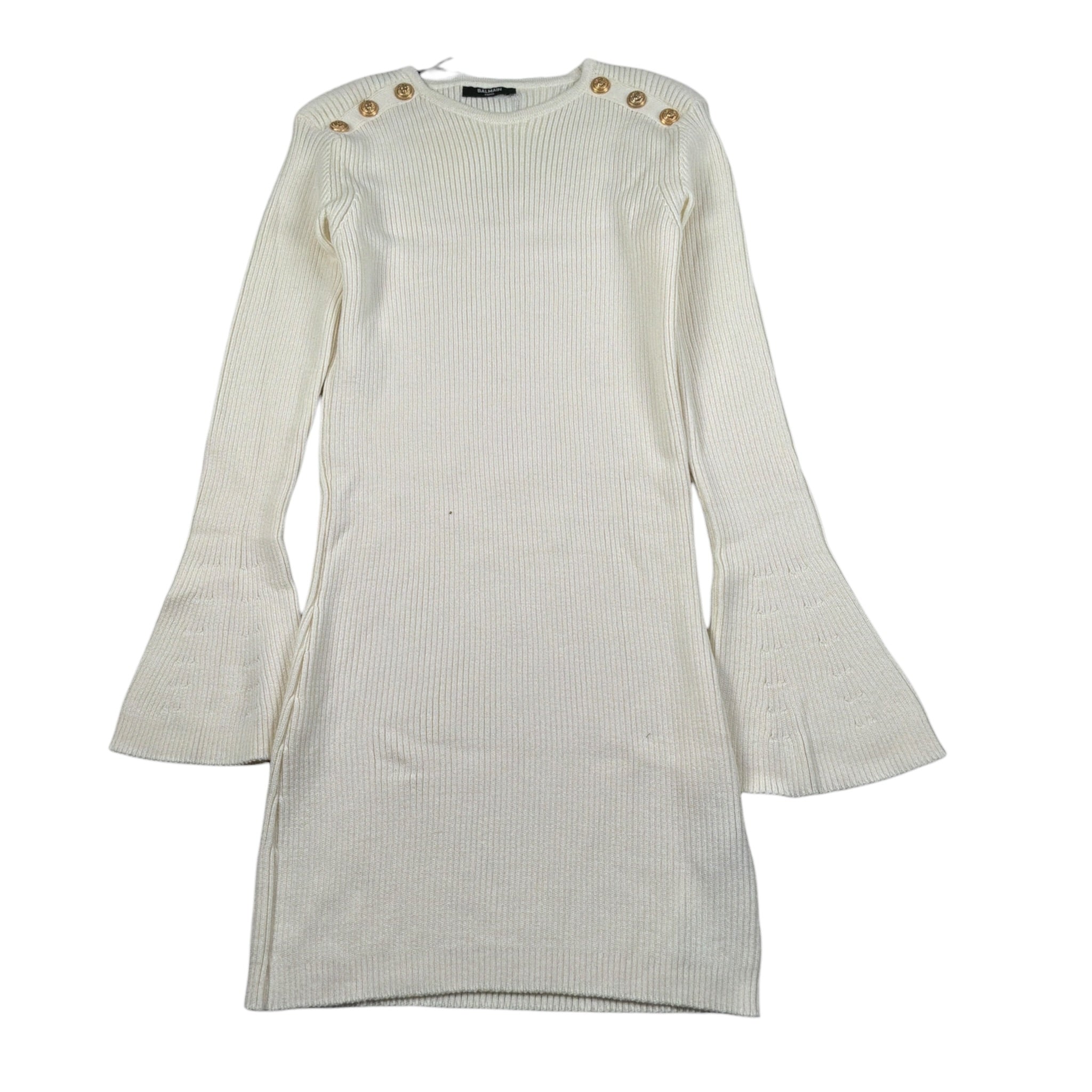 Balmain Abito Manica Lunga tinta unita con Bottoni Panna per Bambina BX1D30 PANNA BALMAIN 