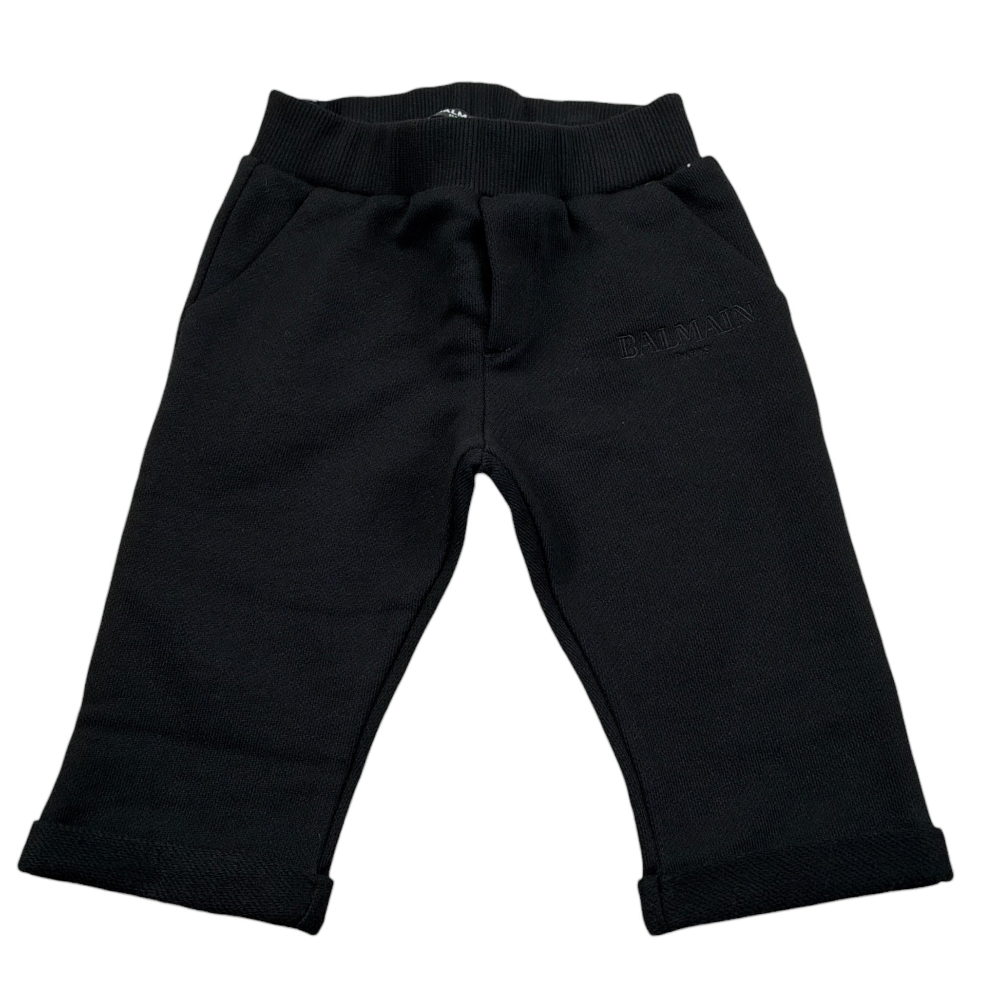 Balmain Pantalone Tuta tinta unita con Logo Nero per Neonato BX6530 NERO BALMAIN 
