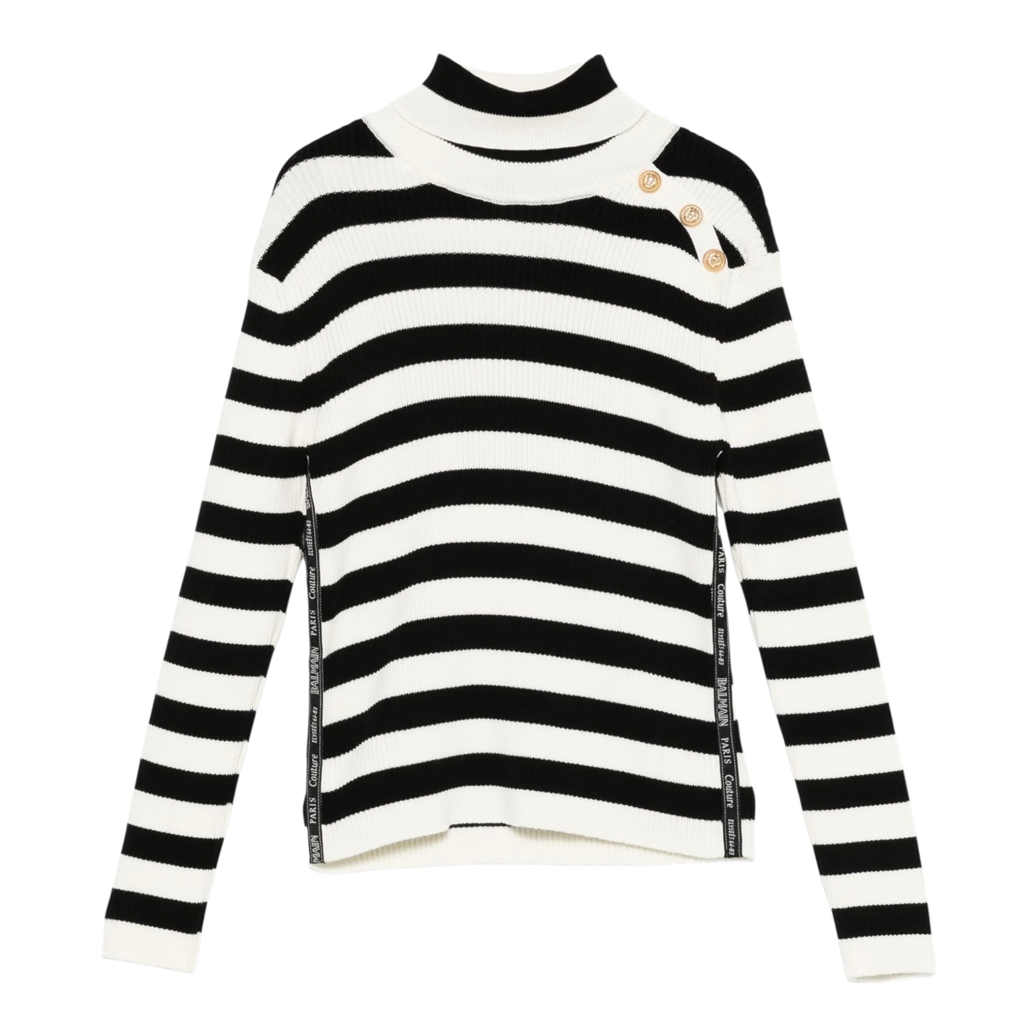 Balmain Maglia Collo Alto Fantasia A Righe Panna/Nero per Bambina M60053 PANNA/NERO BALMAIN 