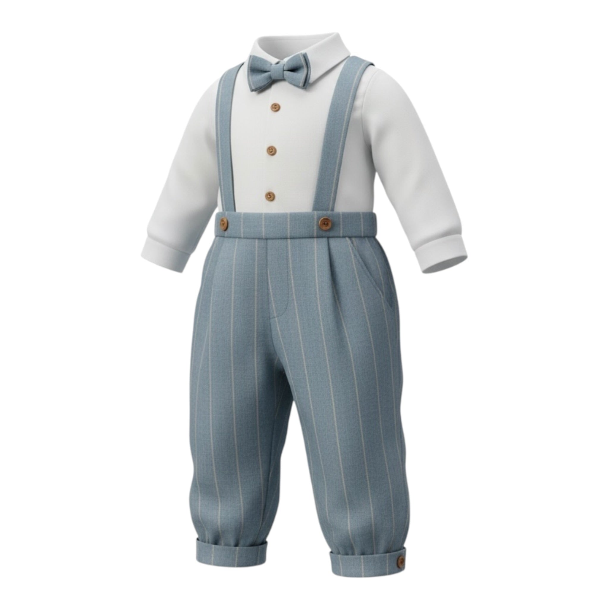 Barcellino Completo 3Pz Camicia Body-Papillon-Salopette-Cardigan Bianco per Neonato 115105 BIANCO BARCELLINO 