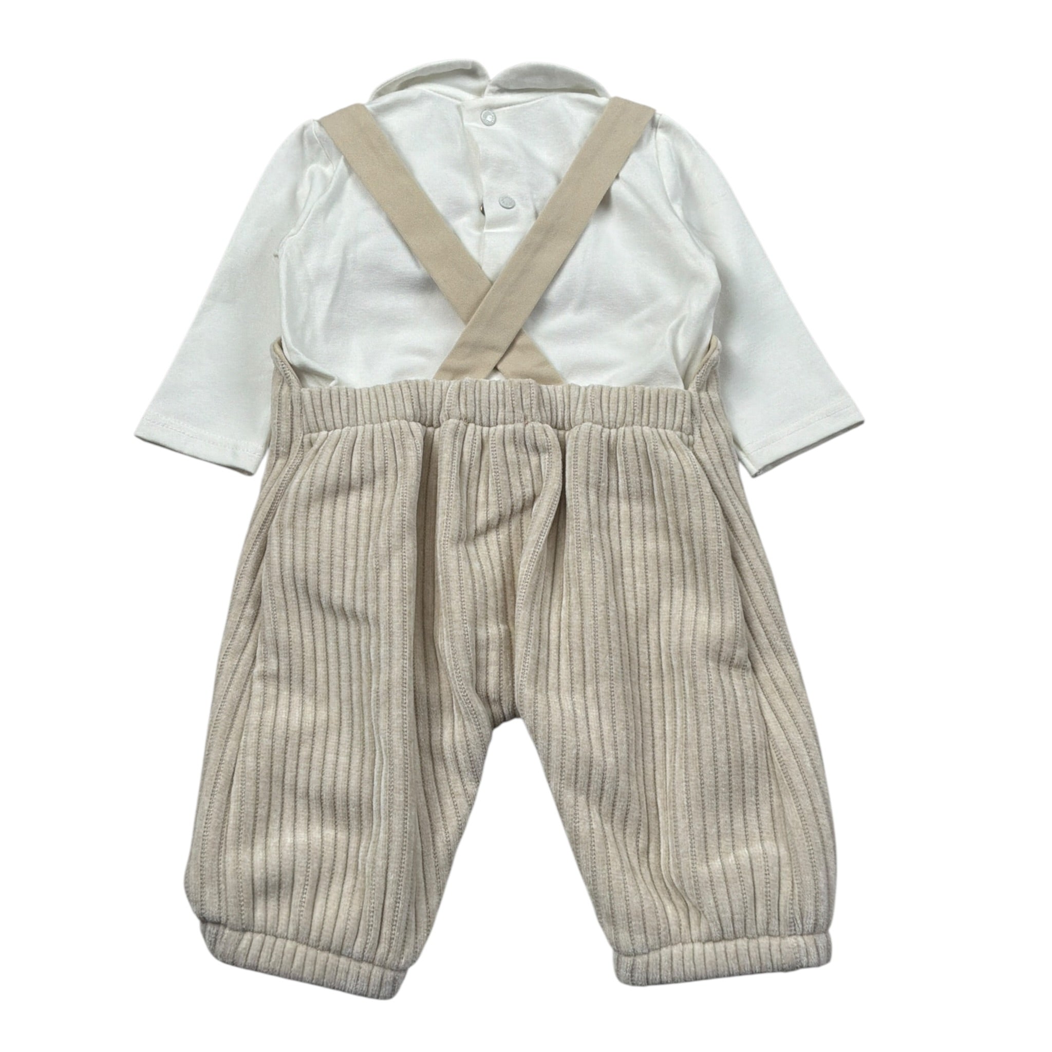 Barcellino Completo 2Pz Body-Salopette Bicolore Bianco/Beige per Neonato 125112X BIANCO/BEIGE BARCELLINO 