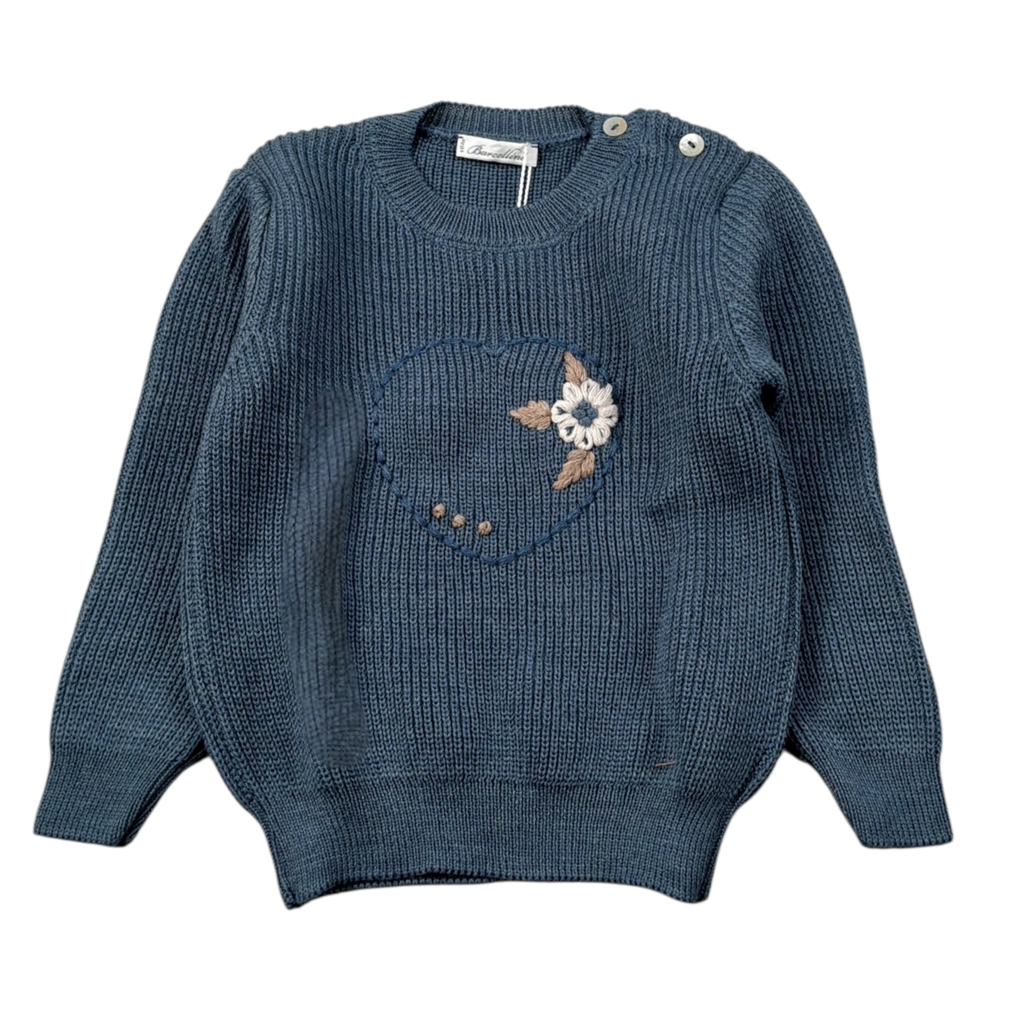 Barcellino Maglia Girocollo tinta unita con Stampa Blu per Neonata 125215 BLU BARCELLINO 