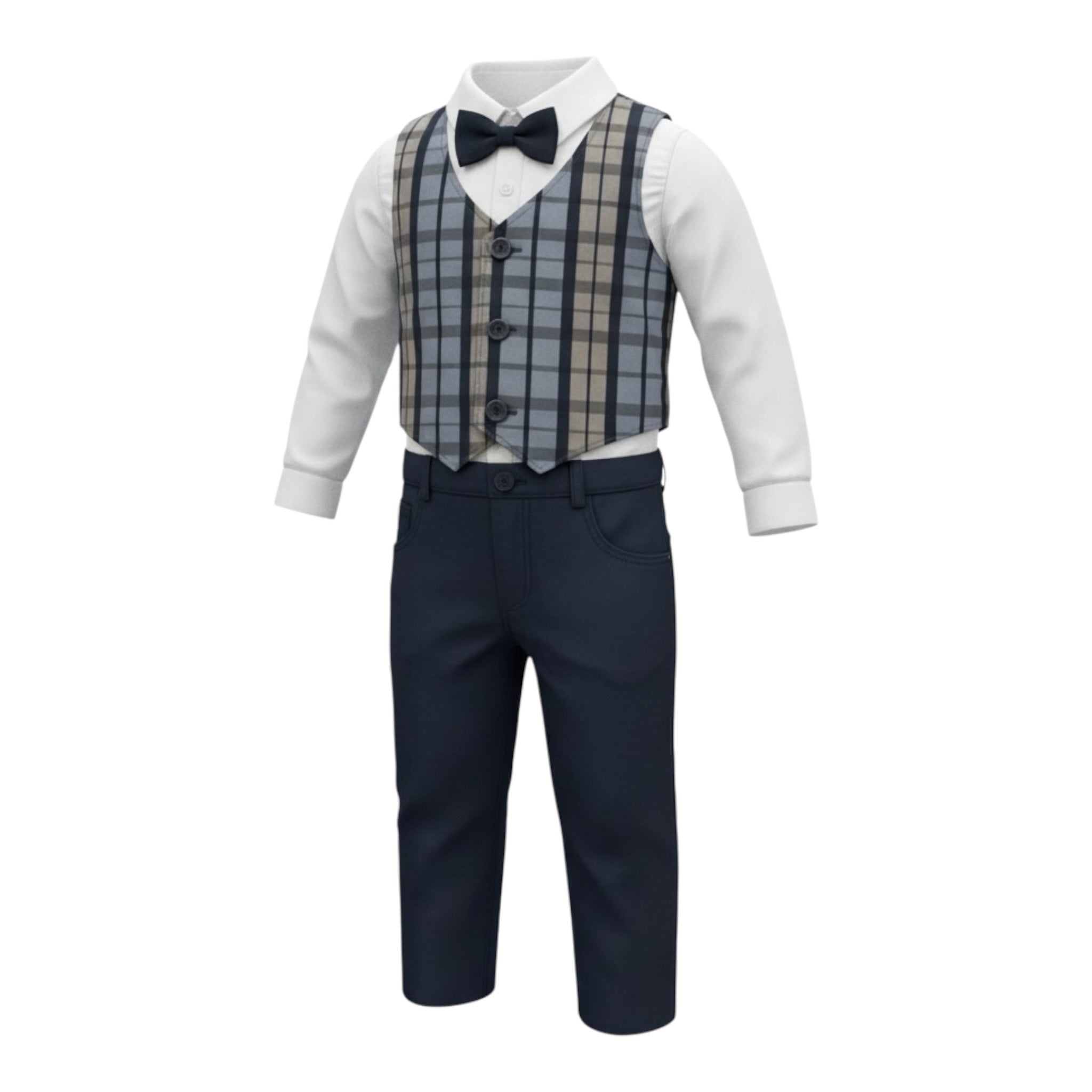 Barcellino Abito Cerimonia 4Pz Camicia-Pantalone-Gilet-Papillon Blu per Neonato 125220 BLU BARCELLINO 