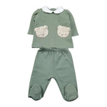Barcellino Completo 2Pz tinta unita Felpa-Ghettina Verde per Neonato 125602 VERDE BARCELLINO 