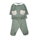 Barcellino Completo 2Pz tinta unita Felpa-Ghettina Verde per Neonato 125602XX VERDE BARCELLINO 