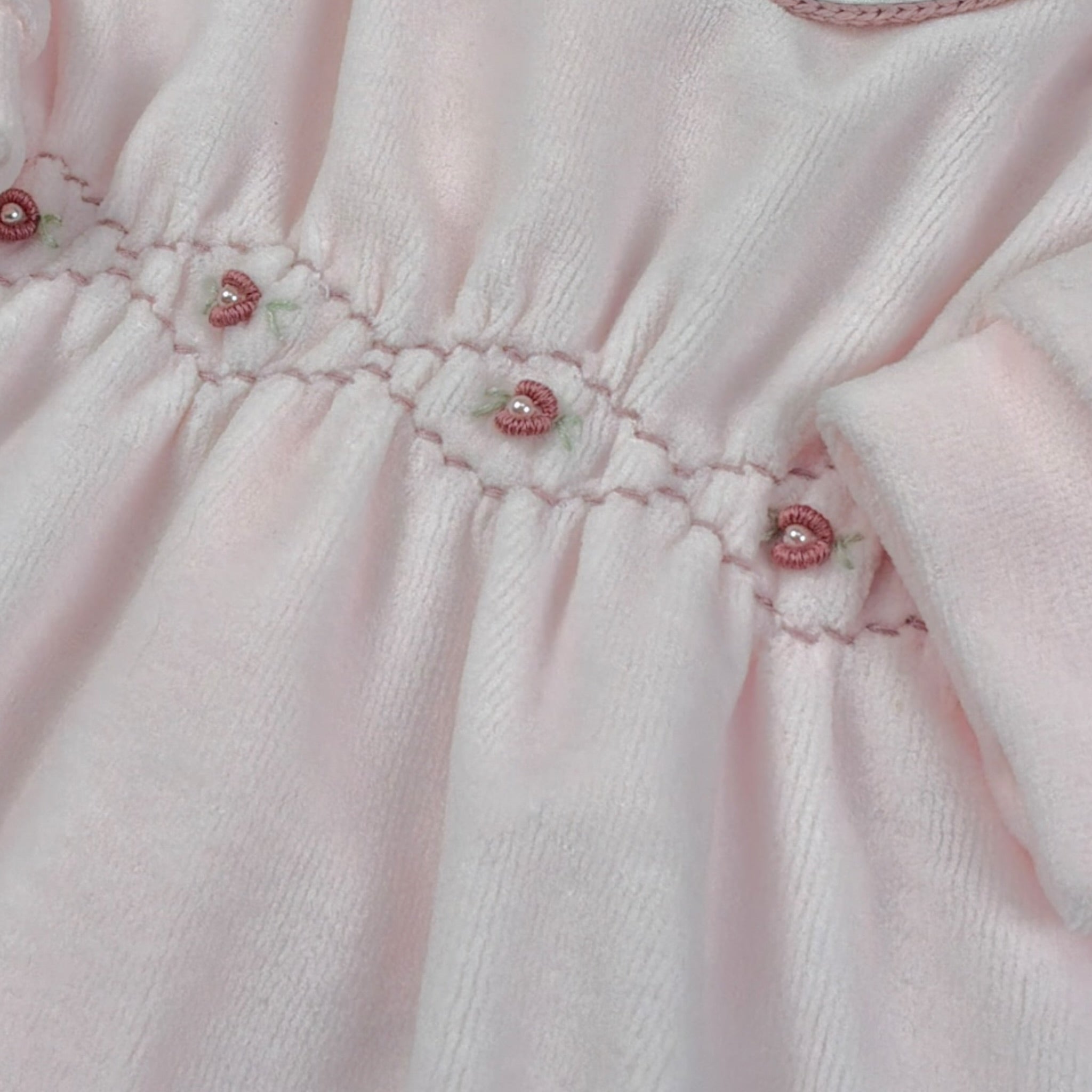 Barcellino Tutina tinta unita In Velluto Rosa per Neonata 126001 ROSA BARCELLINO 