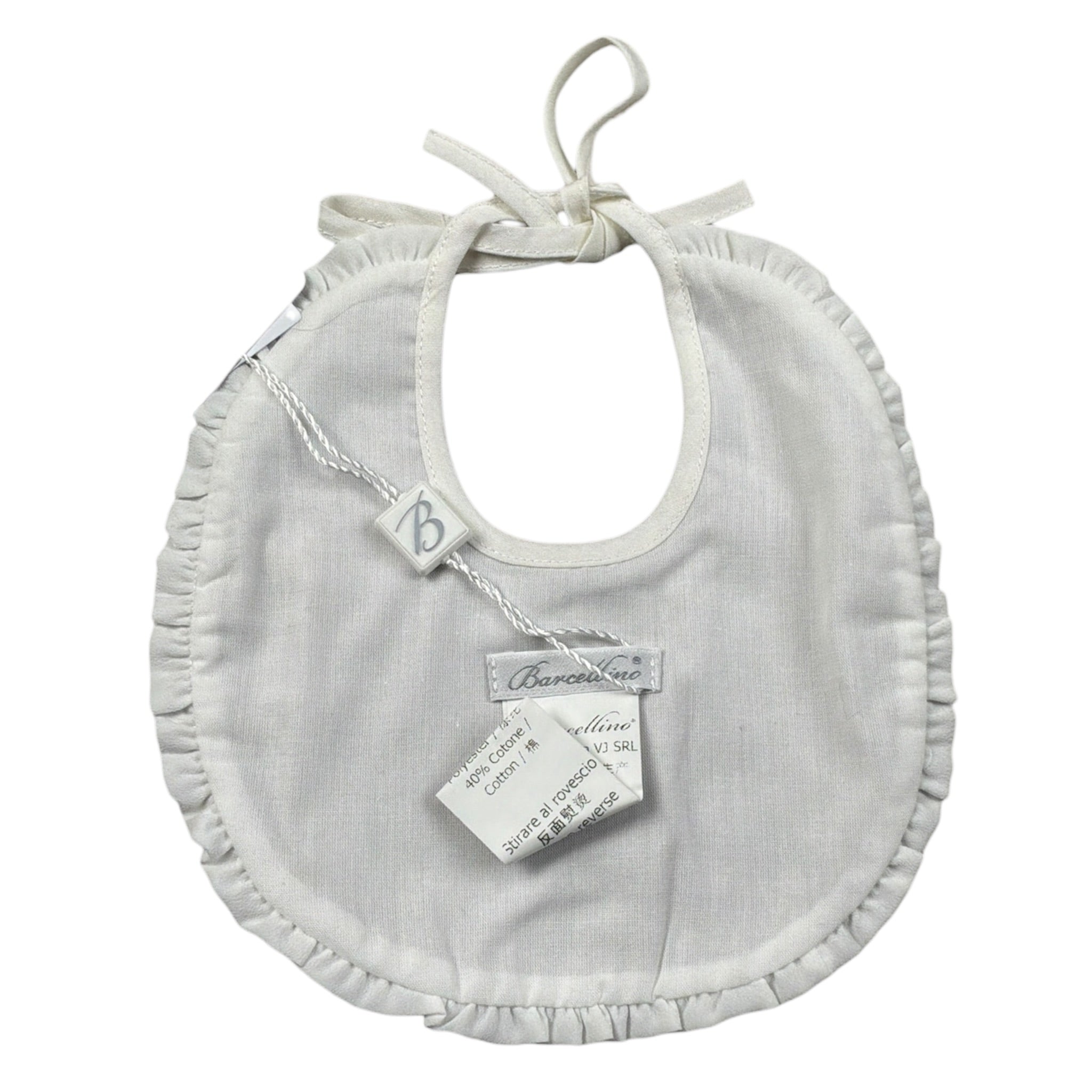 Barcellino Bavetta tinta unita con Ricami Bianco per Neonata 126204 BIANCO BARCELLINO 