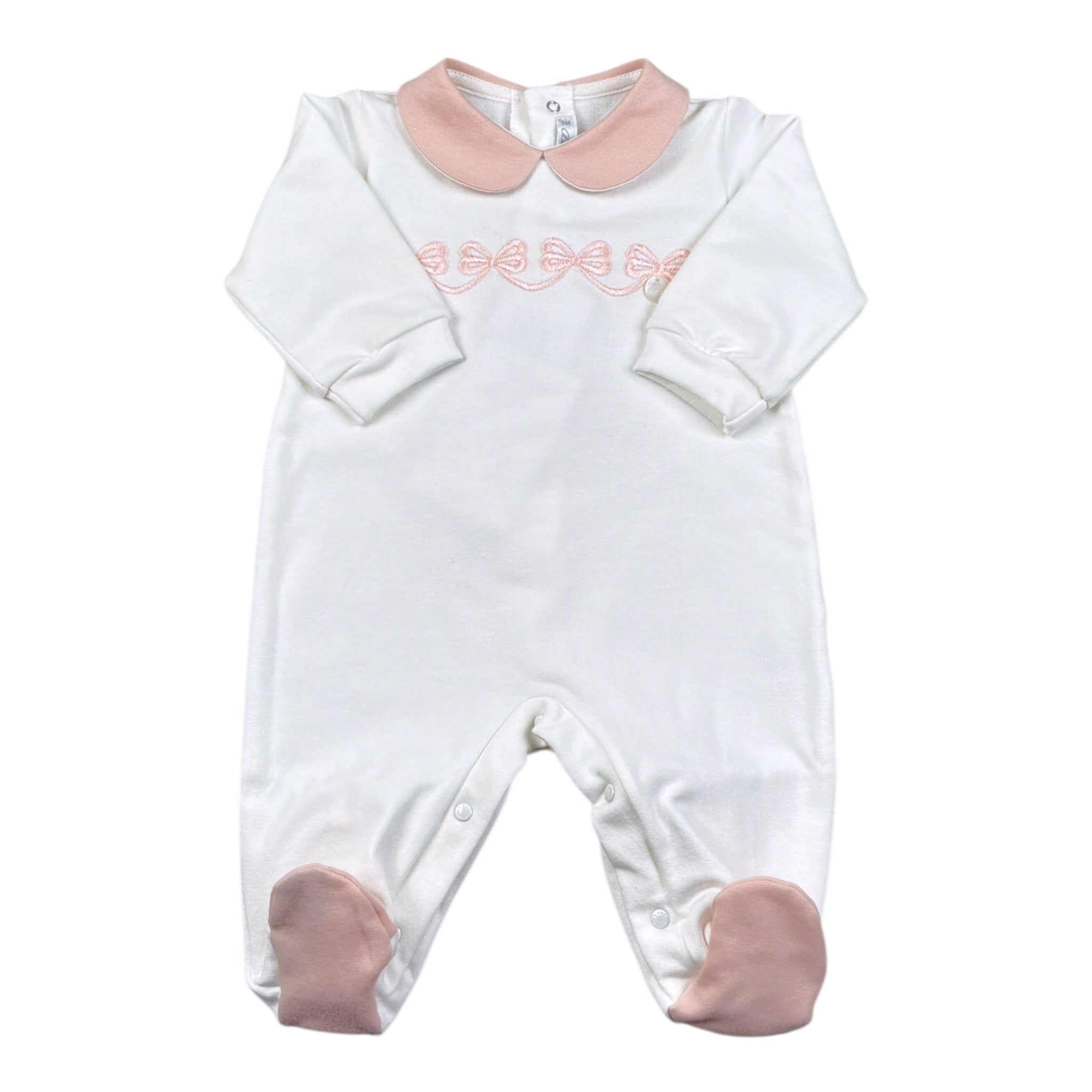 Barcellino Tutina tinta unita con Colletto E Stampa Bianco per Neonata 126301 BIANCO BARCELLINO 