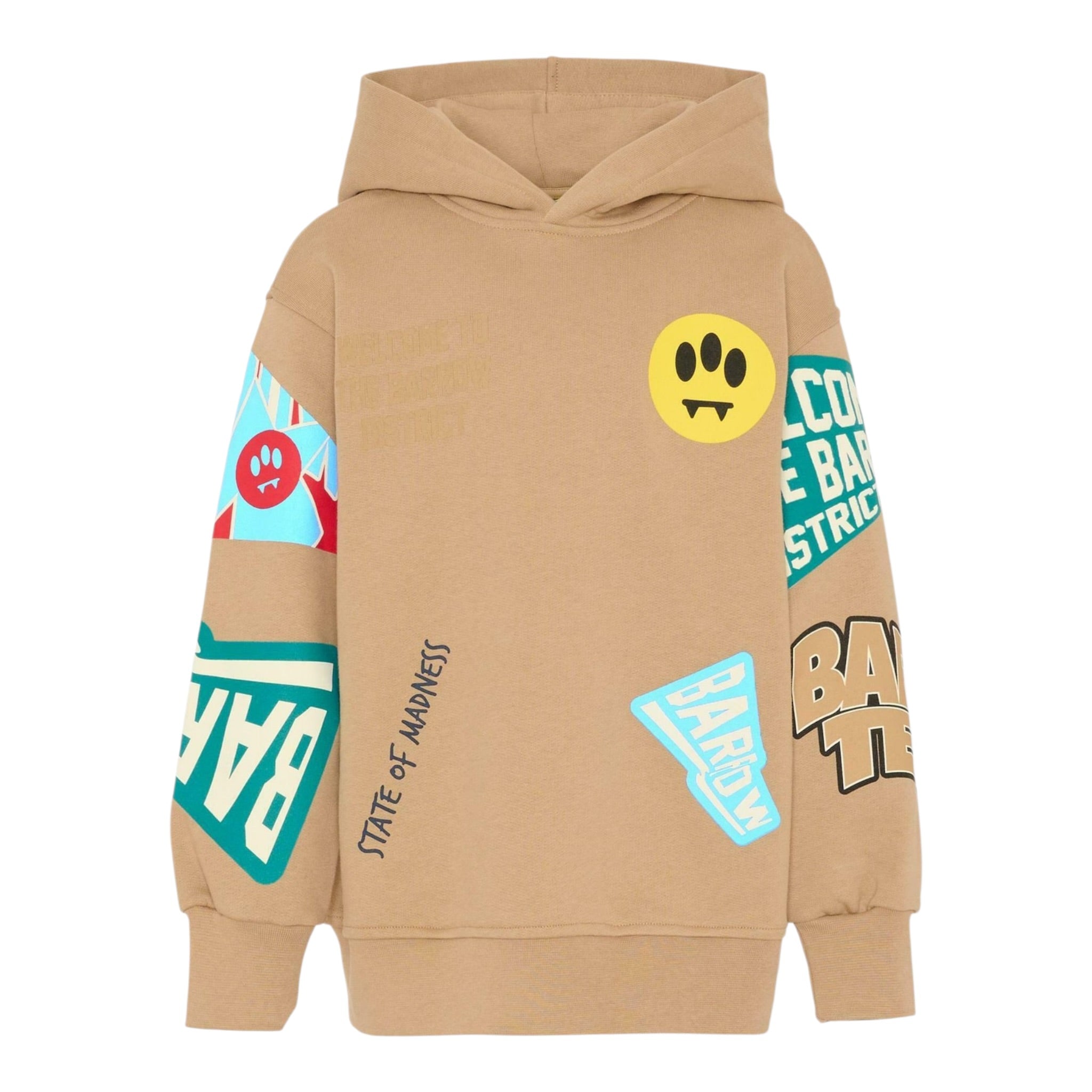 Barrow Kids Felpa tinta unita con Cappuccio E Stampa Beige per Bambino F5BKJUHS078 BEIGE BARROW KIDS 