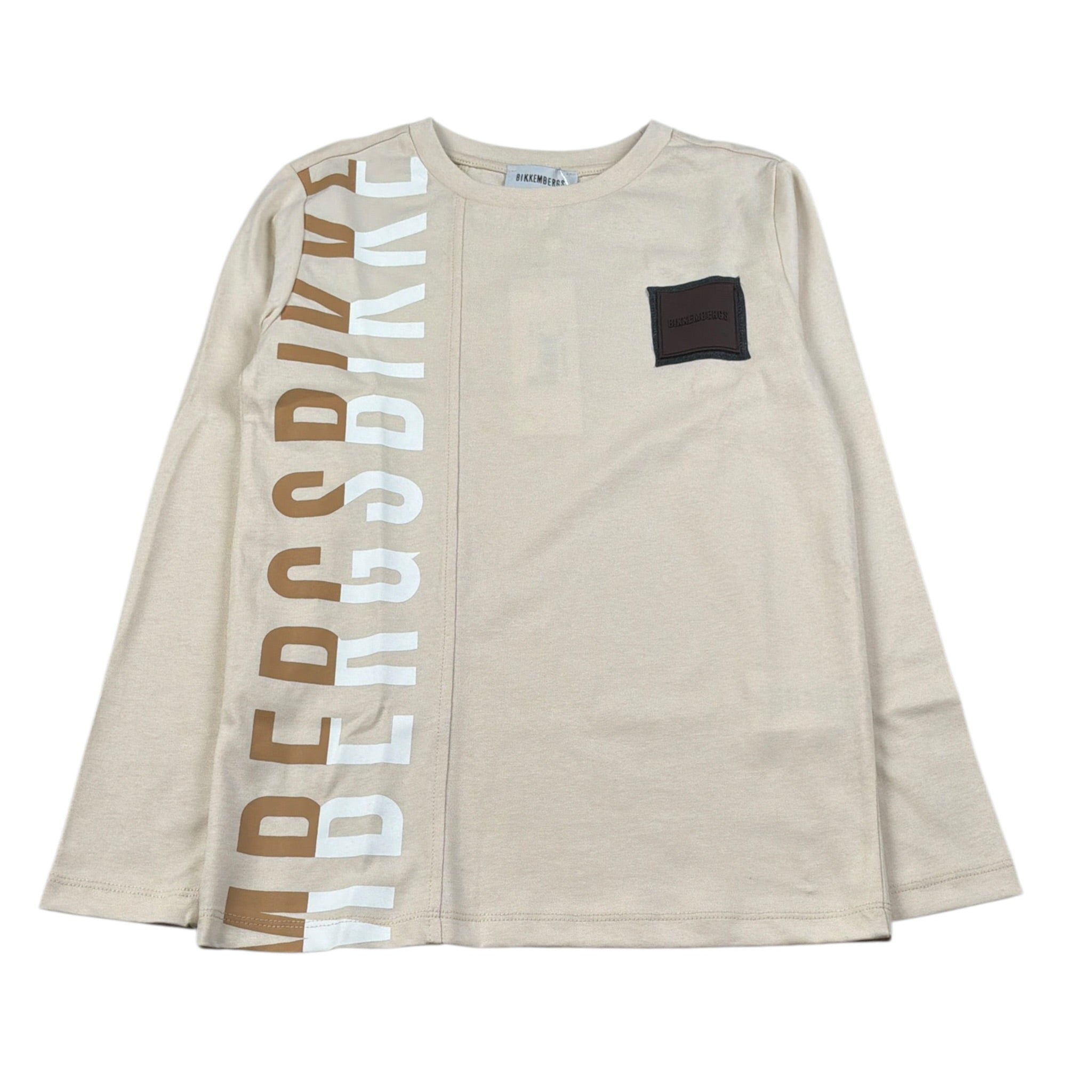 Bikkembergs Shirt Girocollo tinta unita con Stampa Beige per Bambino BK3610ML BEIGE BiKKEMBERGS 