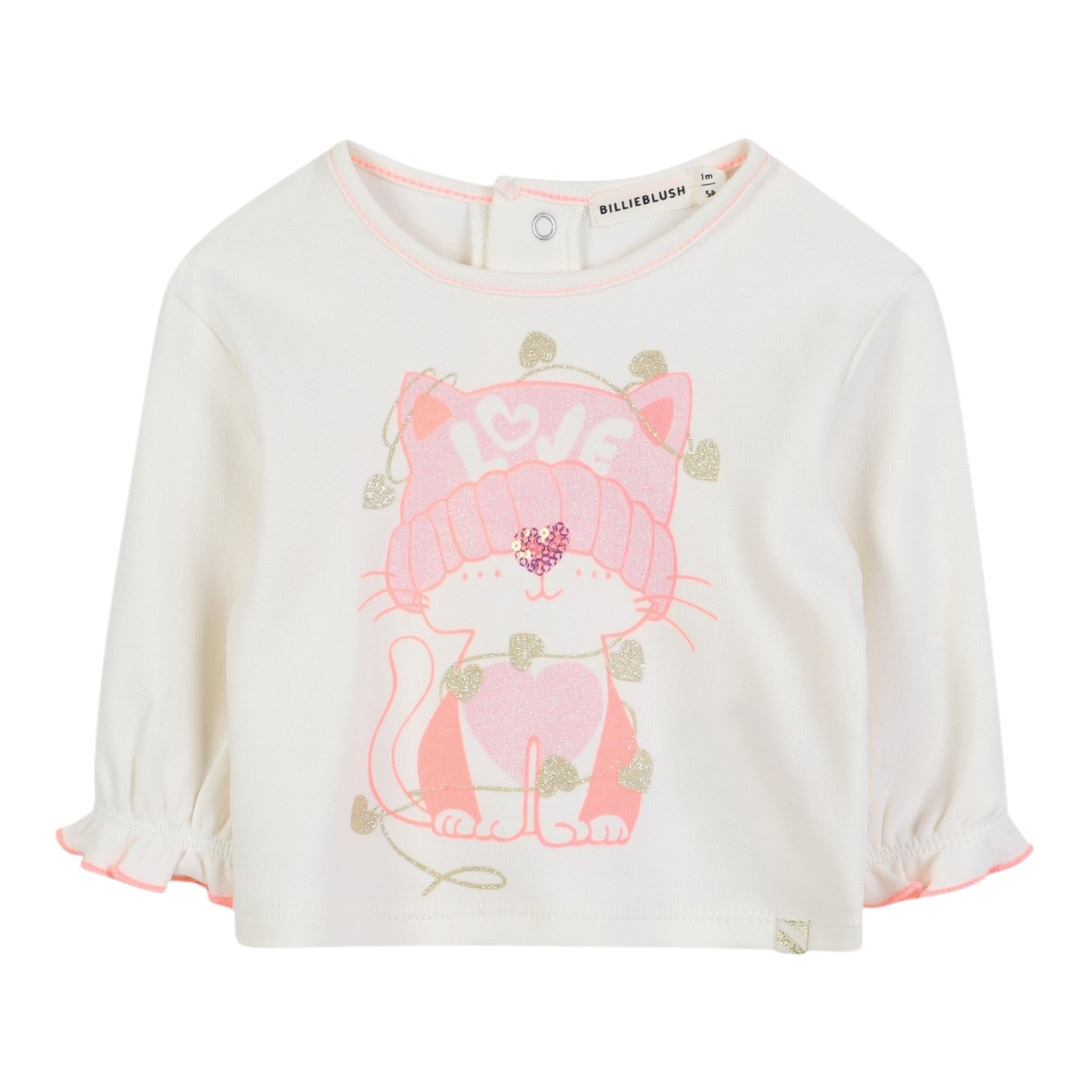 Billieblush Shirt Girocollo tinta unita con Stampa Panna per Neonata U21462 PANNA BillIEBLUSH 