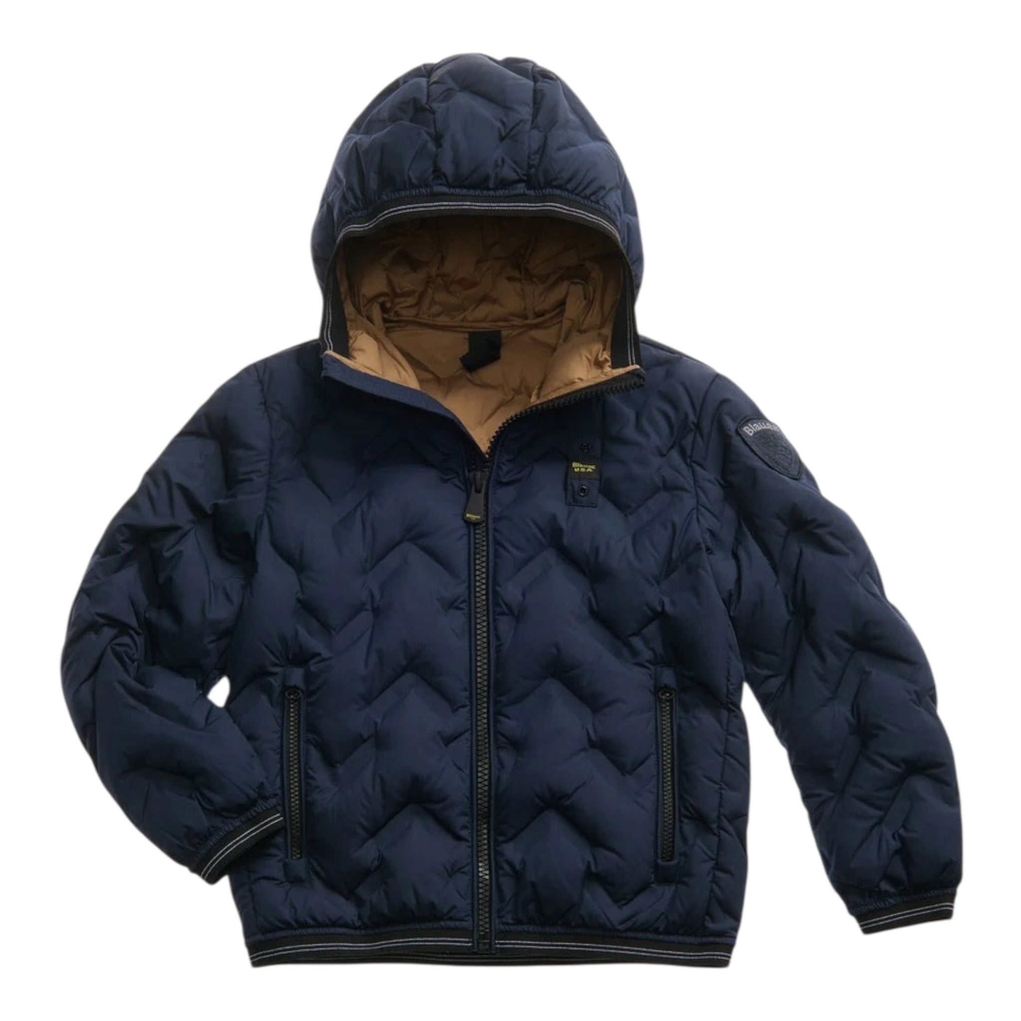 Blauer Giubbino tinta unita con Zip E Cappuccio Blu per Neonato 03400 BLU BLAUER 