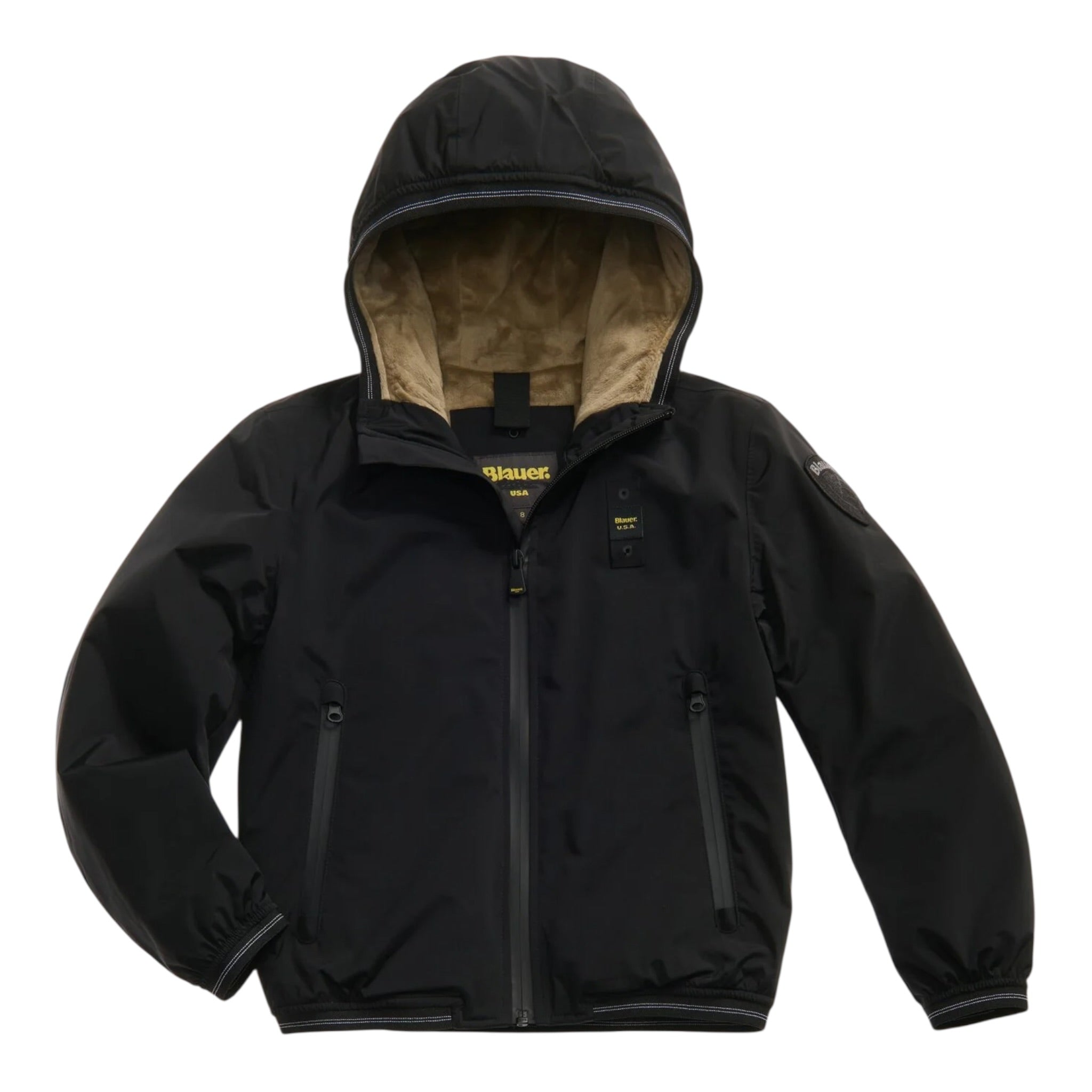 Blauer Giubbino tinta unita con Cappuccio Nero per Neonato 24WBBXC02551 NERO BLAUER 