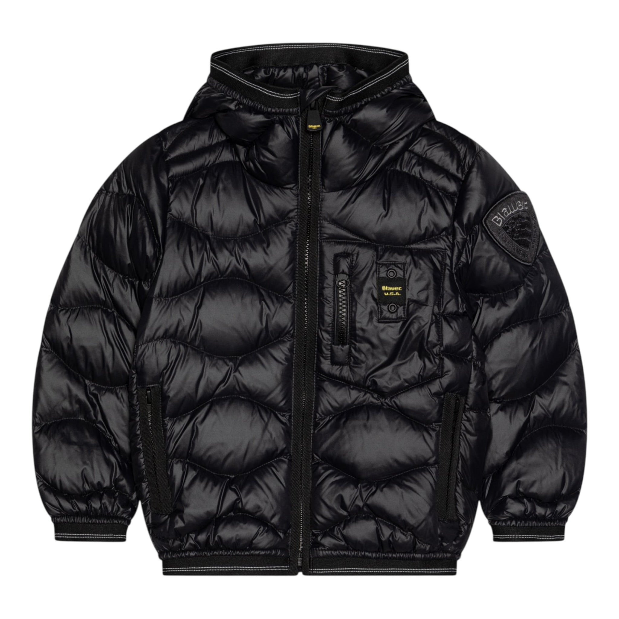 Blauer Giubbino tinta unita con Zip E Cappuccio Nero per Bambino 25SBLKC03416X NERO BLAUER 