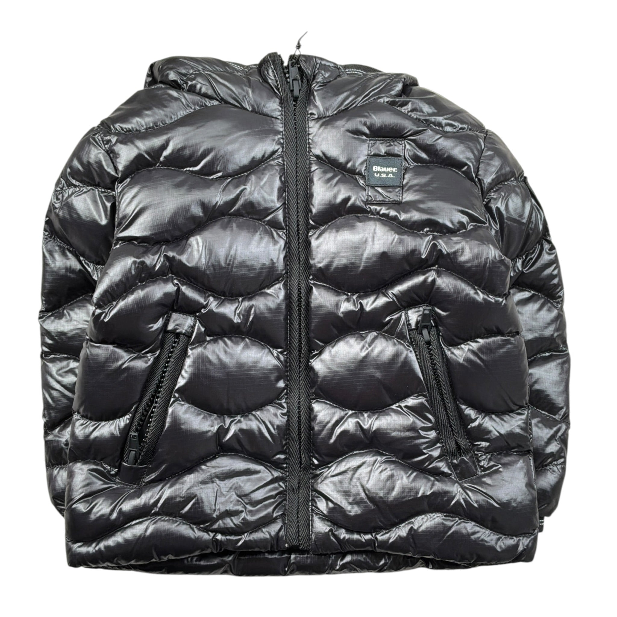 Blauer Giubbino tinta unita con Zip E Cappuccio Nero per Neonato 25WBBXC02456 NERO BLAUER 