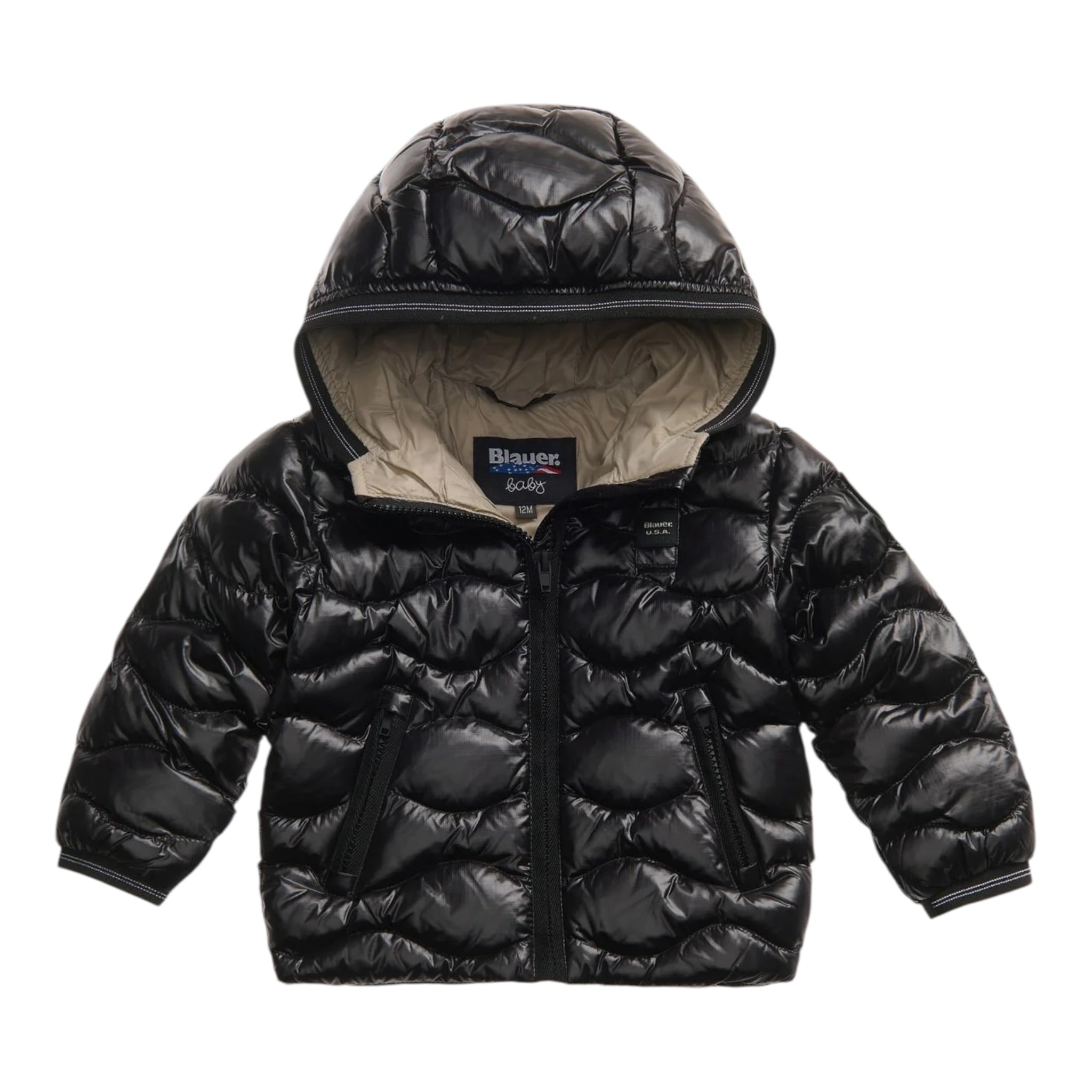 Blauer Giubbino tinta unita con Cappuccio Nero per Neonato 25WBBXC02456X NERO BLAUER 