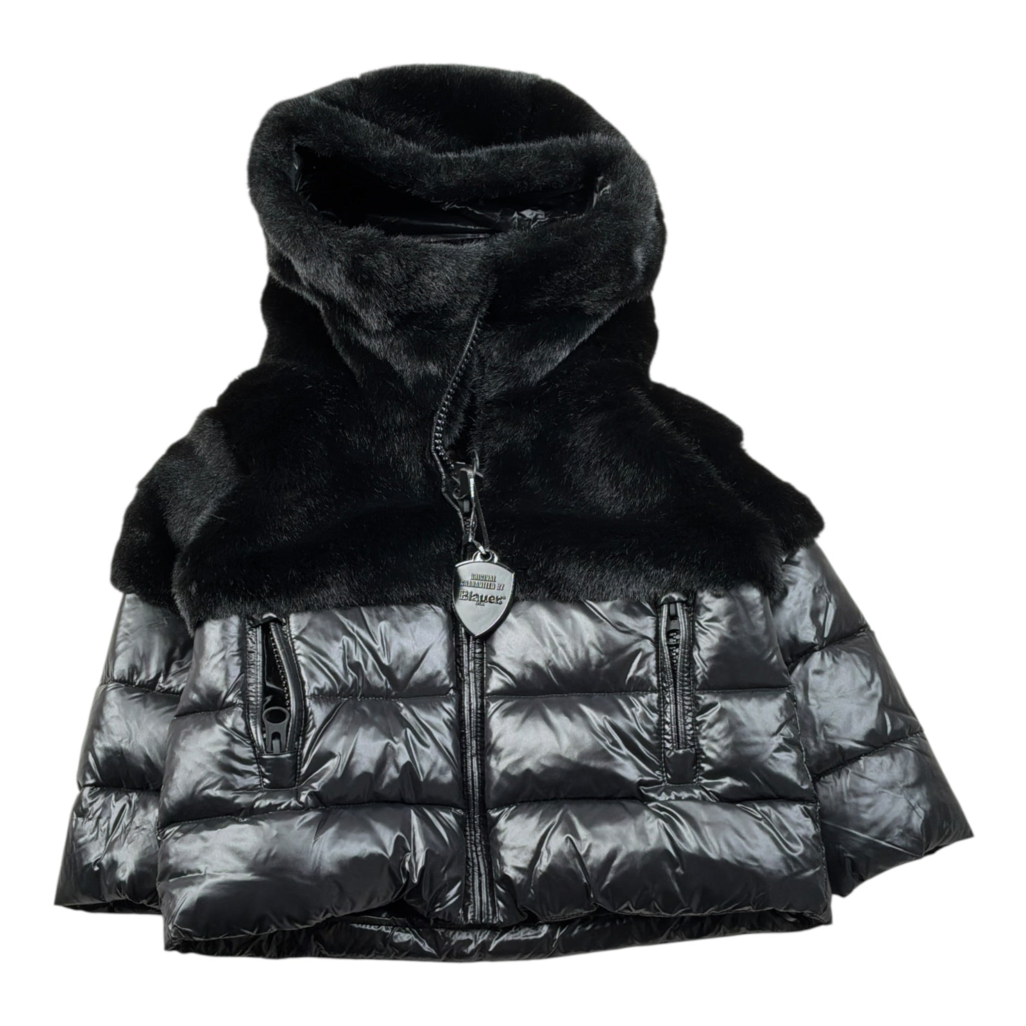 Blauer Giubbino tinta unita con Zip E Cappuccio Nero per Neonata 25WBLGC02411 NERO BLAUER 