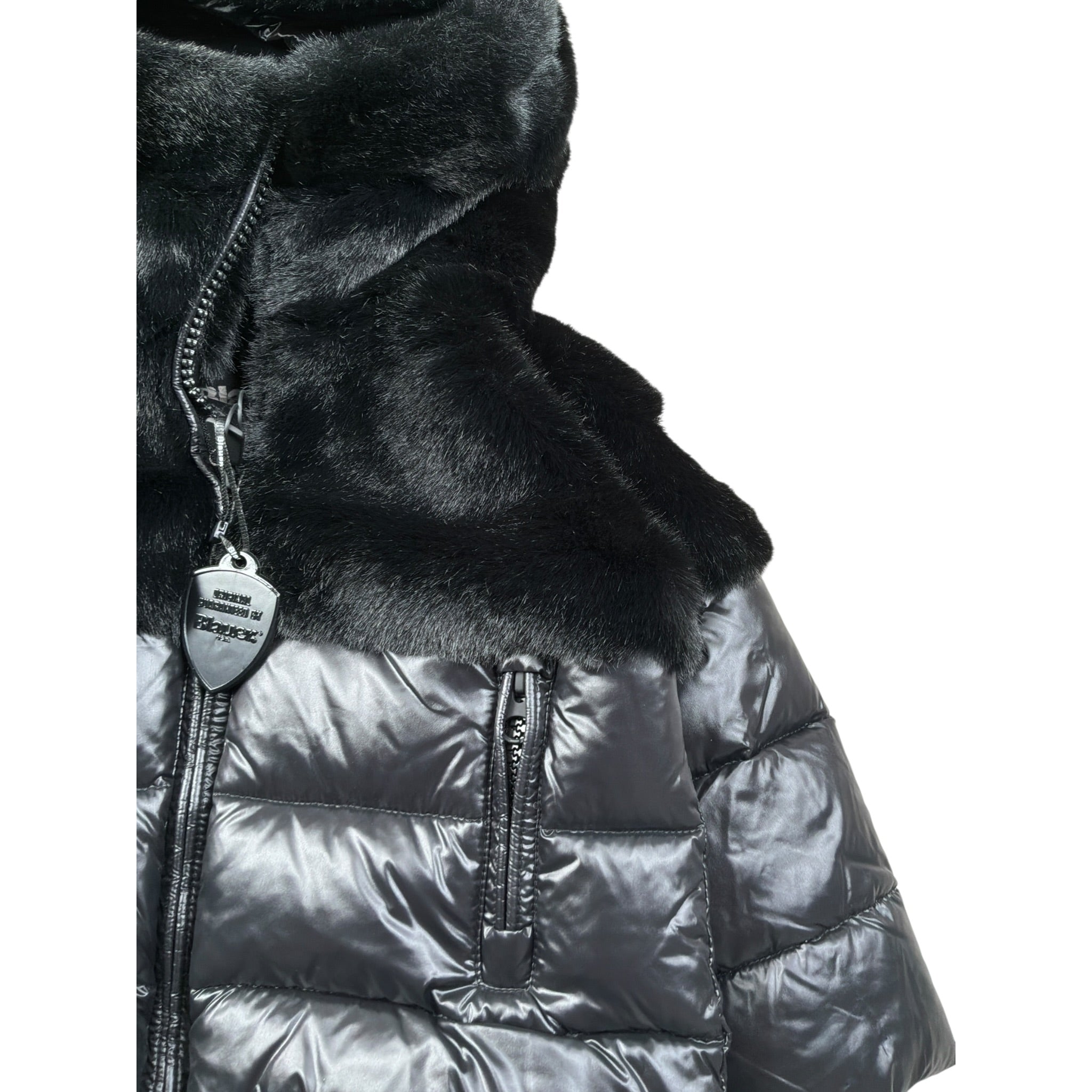 Blauer Giubbino tinta unita con Zip E Cappuccio Nero per Neonata 25WBLGC02411 NERO BLAUER 