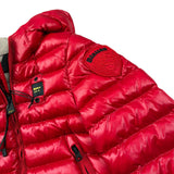 Blauer Giubbino tinta unita con Zip E Cappuccio Rosso per Neonato 25WBLKC02426X ROSSO BLAUER 