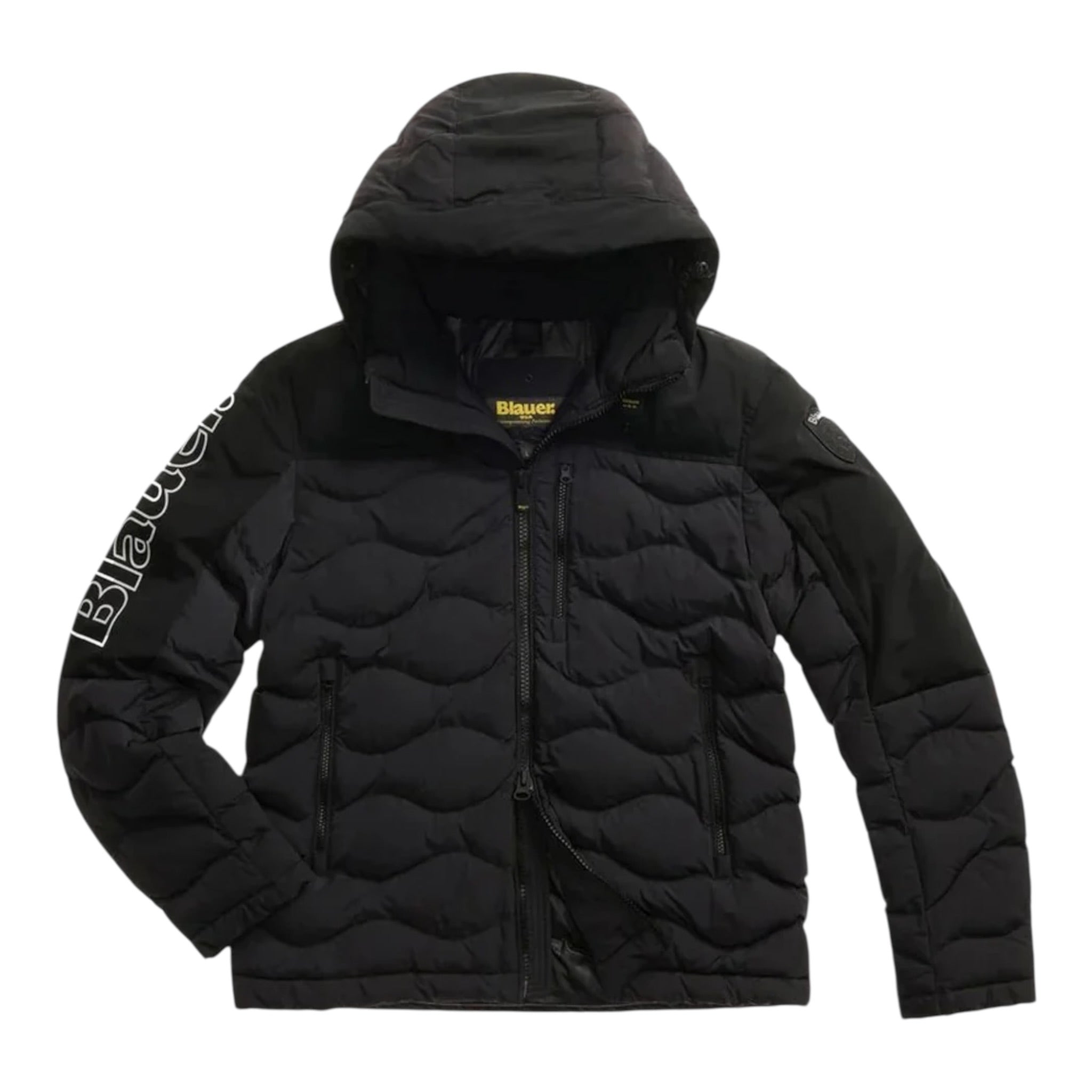 Blauer Giubbino tinta unita con Zip E Cappuccio Nero per Neonato 25WBLKC02451 NERO BLAUER 