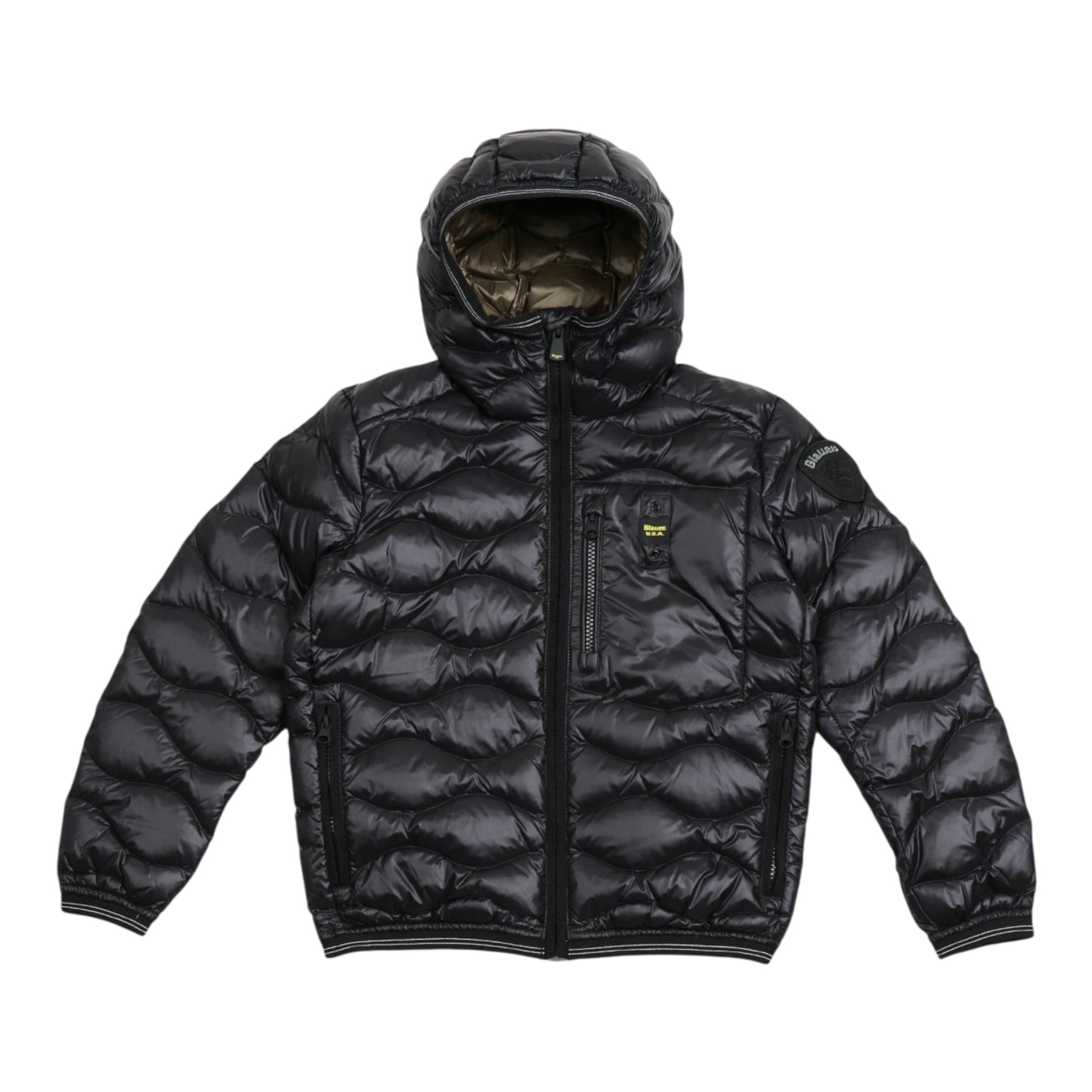 Blauer Giubbino tinta unita con Zip E Cappuccio Nero per Bambino 25WBLKC03438X NERO BLAUER 