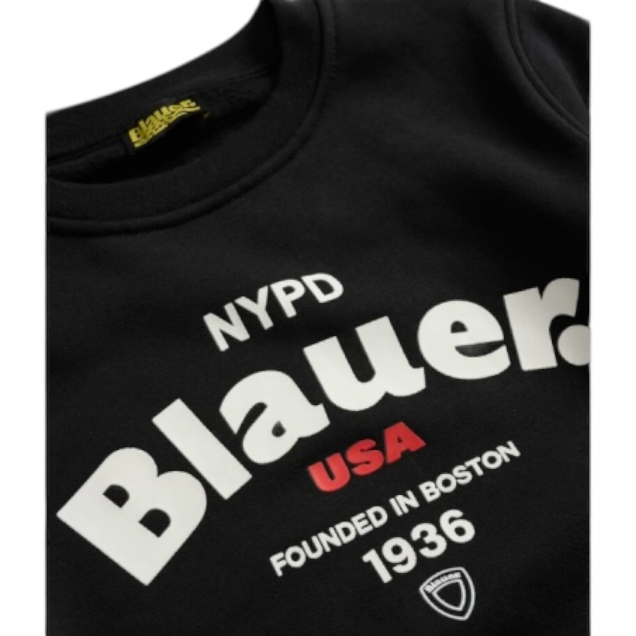 Blauer Felpa Girocollo tinta unita con Stampa Nero per Bambino 25WBLKF03490 NERO BLAUER 