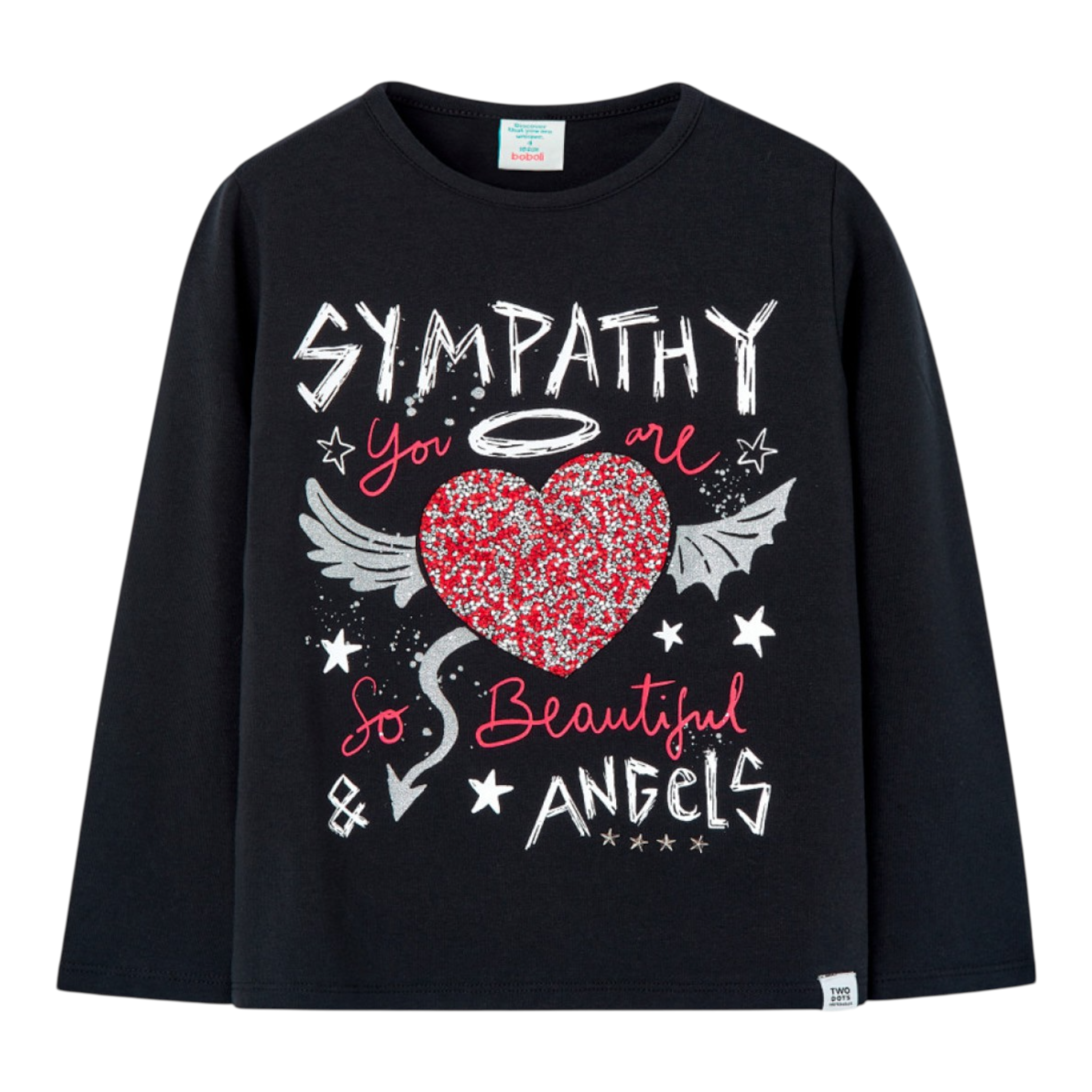 Boboli Shirt tinta unita Girocollo con Stampa Nero per Bambina 457006 NERO BOBOLI 