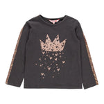 Boboli Shirt Girocollo tinta unita con Paillettes Grigio per Bambina 468097 GRIGIO BOBOLI 