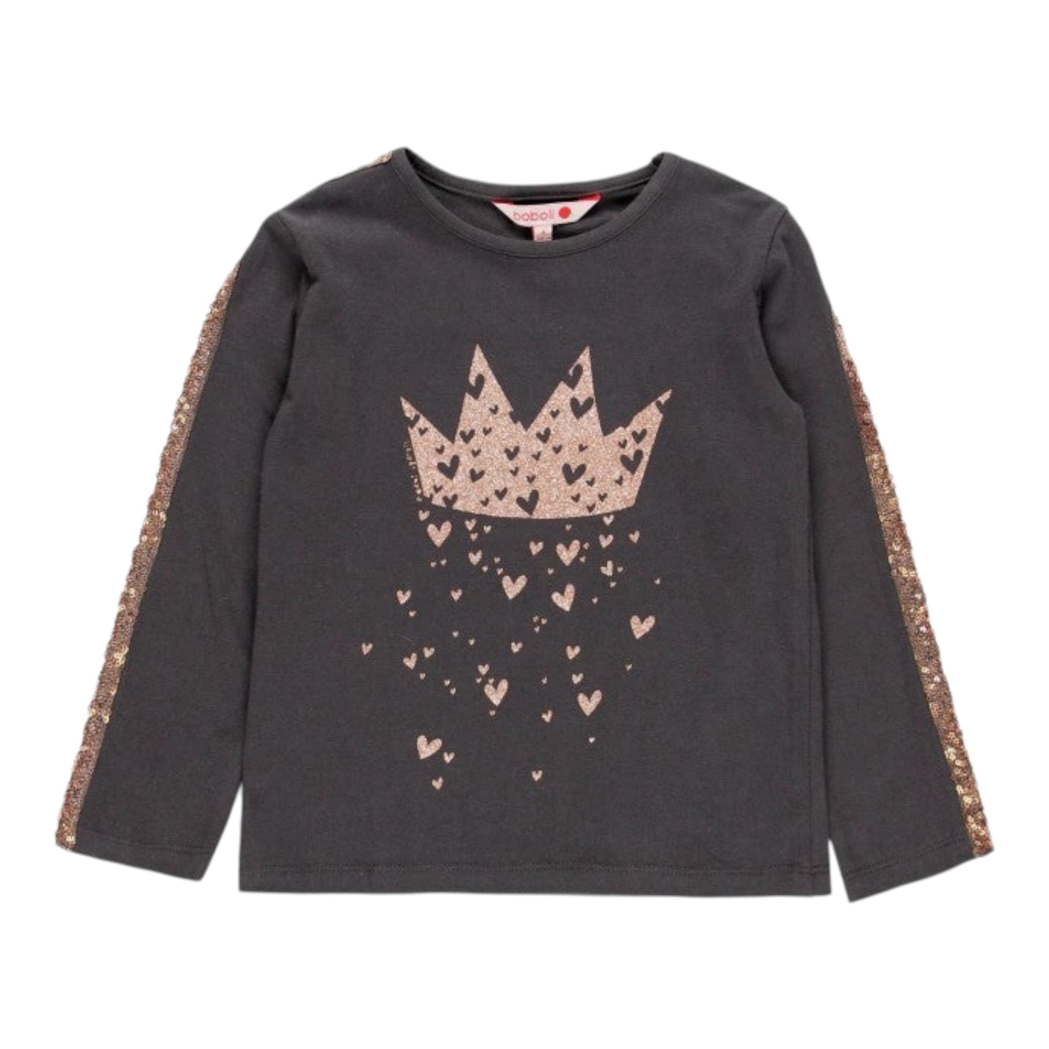 Boboli Shirt Girocollo tinta unita con Paillettes Grigio per Bambina 468097 GRIGIO BOBOLI 