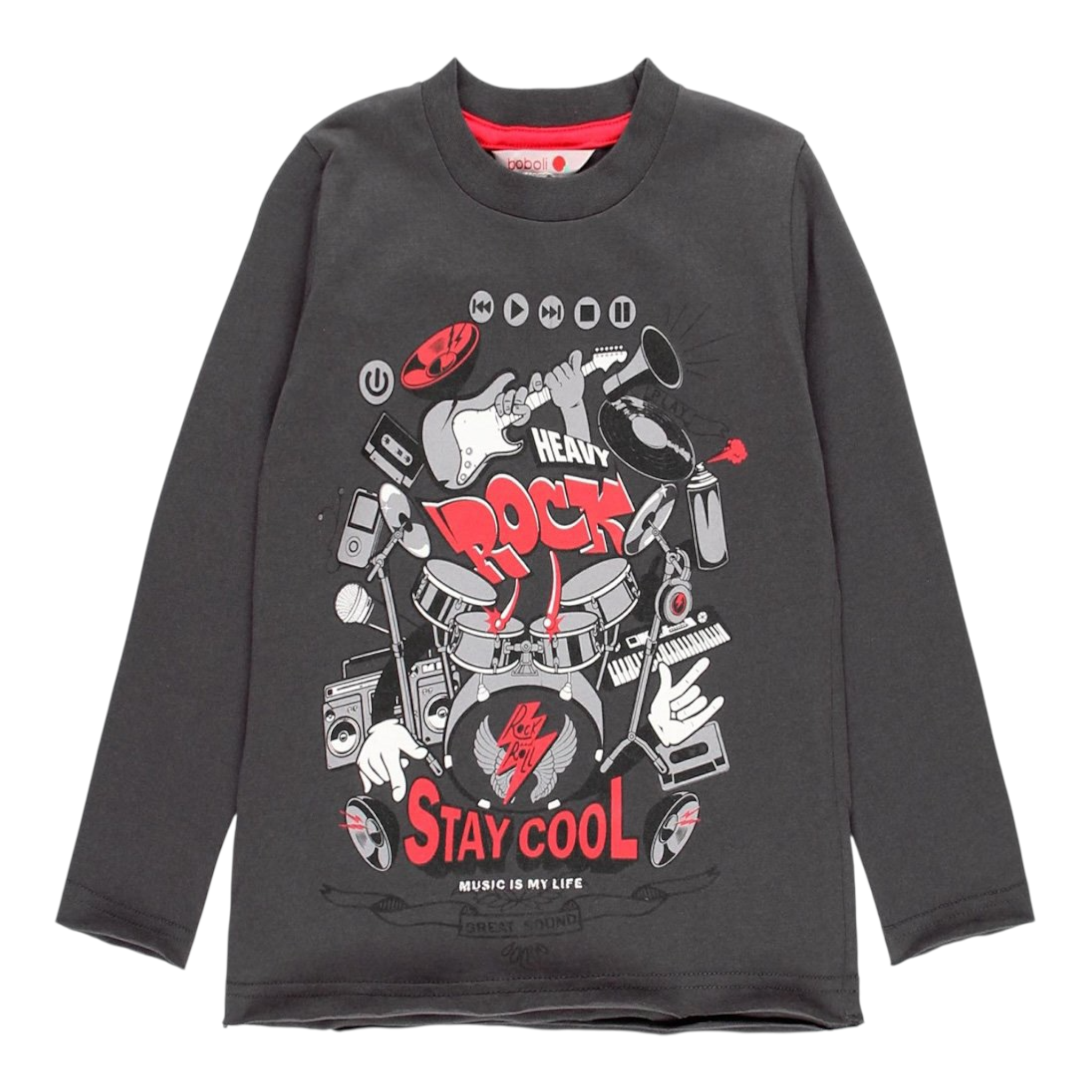 Boboli Shirt Girocollo tinta unita con Stampa Grigio per Bambino 531054 GRIGIO BOBOLI 