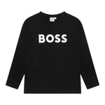 Boss Shirt Girocollo tinta unita con Stampa Nero per Bambino J25P25 NERO BOSS 