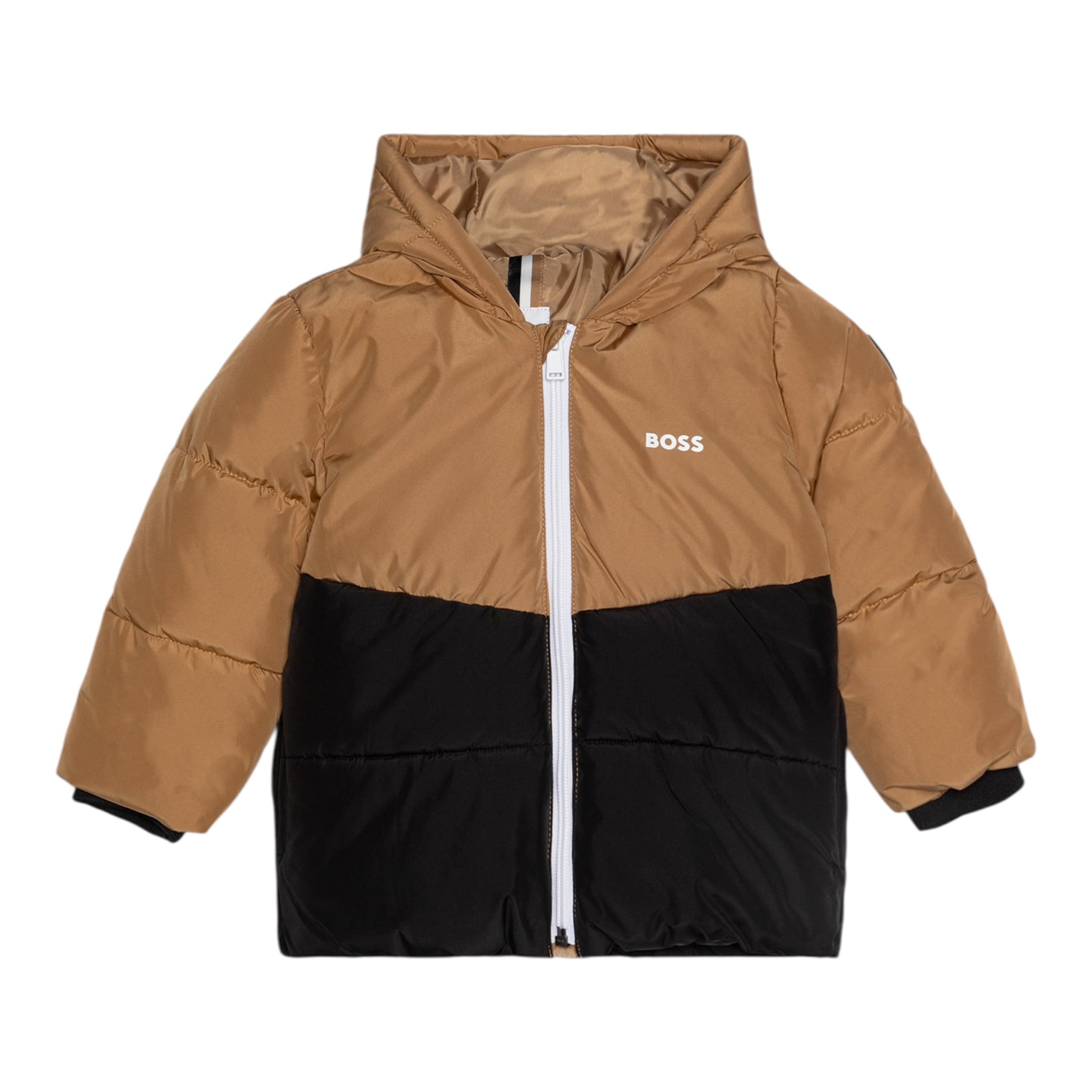 Boss Giubbino Bicolore con Zip E Cappuccio Beige per Neonato J51256 BEIGE BOSS 