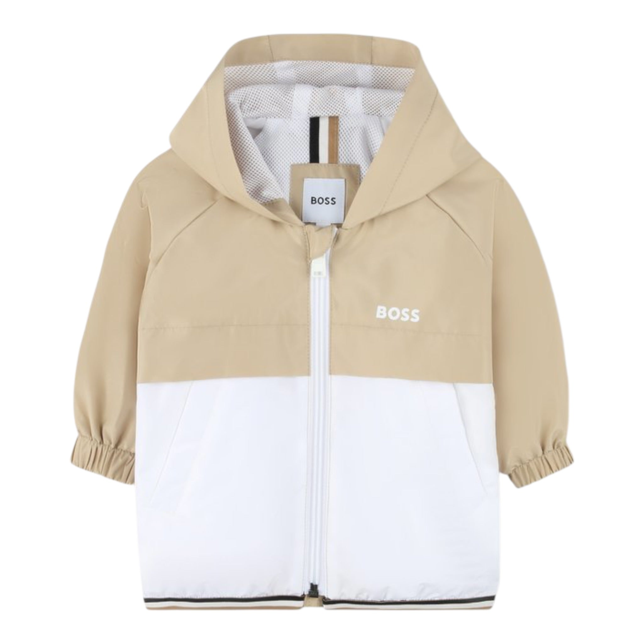 Boss Giubbino Bicolore con Zip E Cappuccio Bianco/Beige per Neonato J52122 BIANCO/BEIGE BOSS 