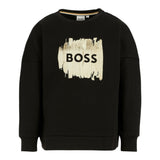 Boss Felpa Girocollo tinta unita con Stampa Nero per Bambino J52356 NERO BOSS 
