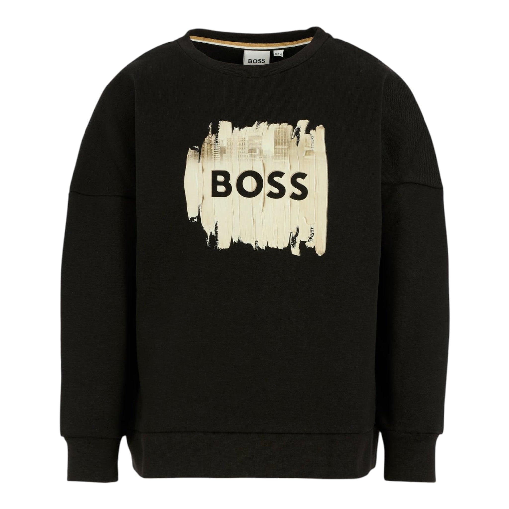 Boss Felpa Girocollo tinta unita con Stampa Nero per Bambino J52356 NERO BOSS 