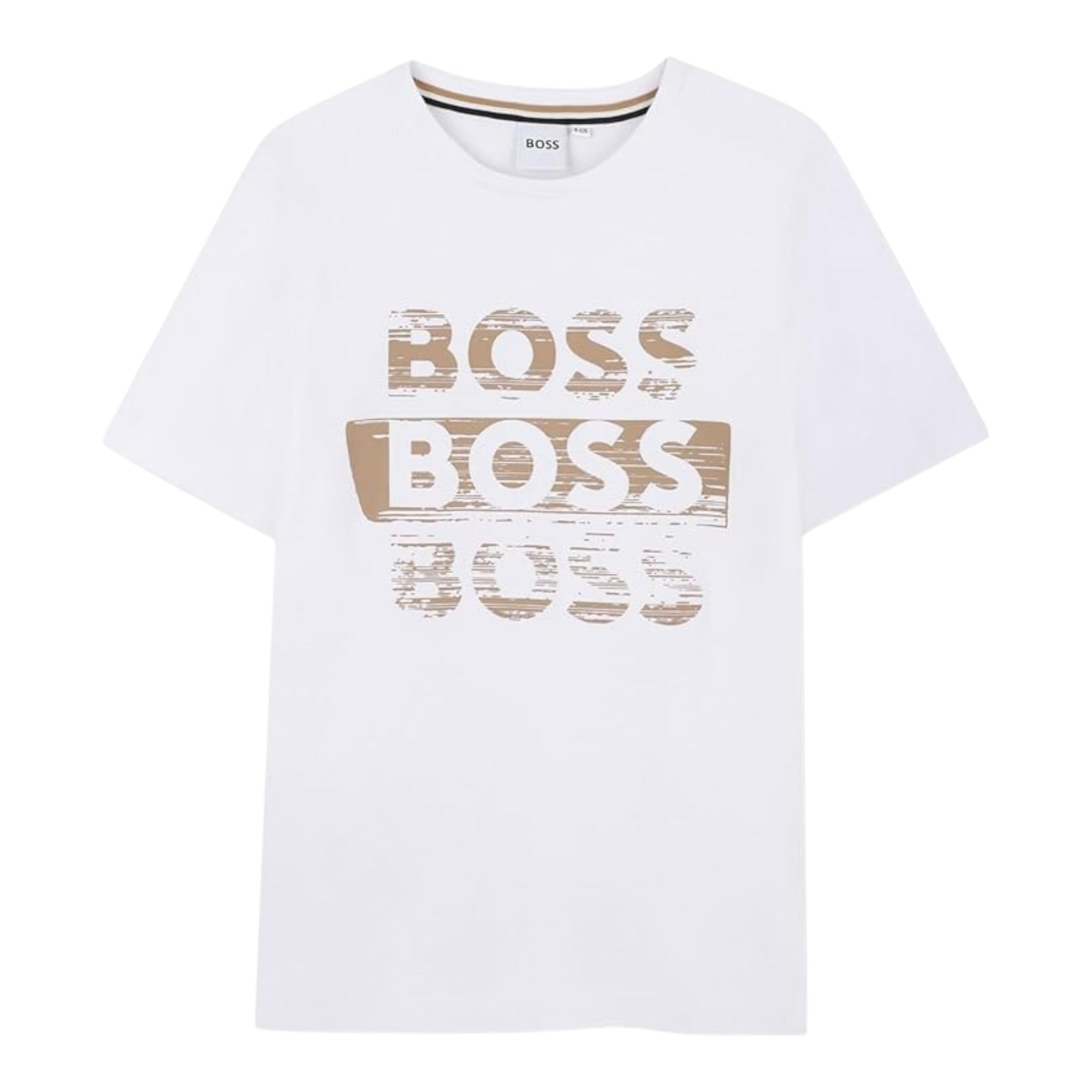 Boss T-Shirt tinta unita Girocollo con Stampa Bianco per Bambino J52366 BIANCO BOSS 
