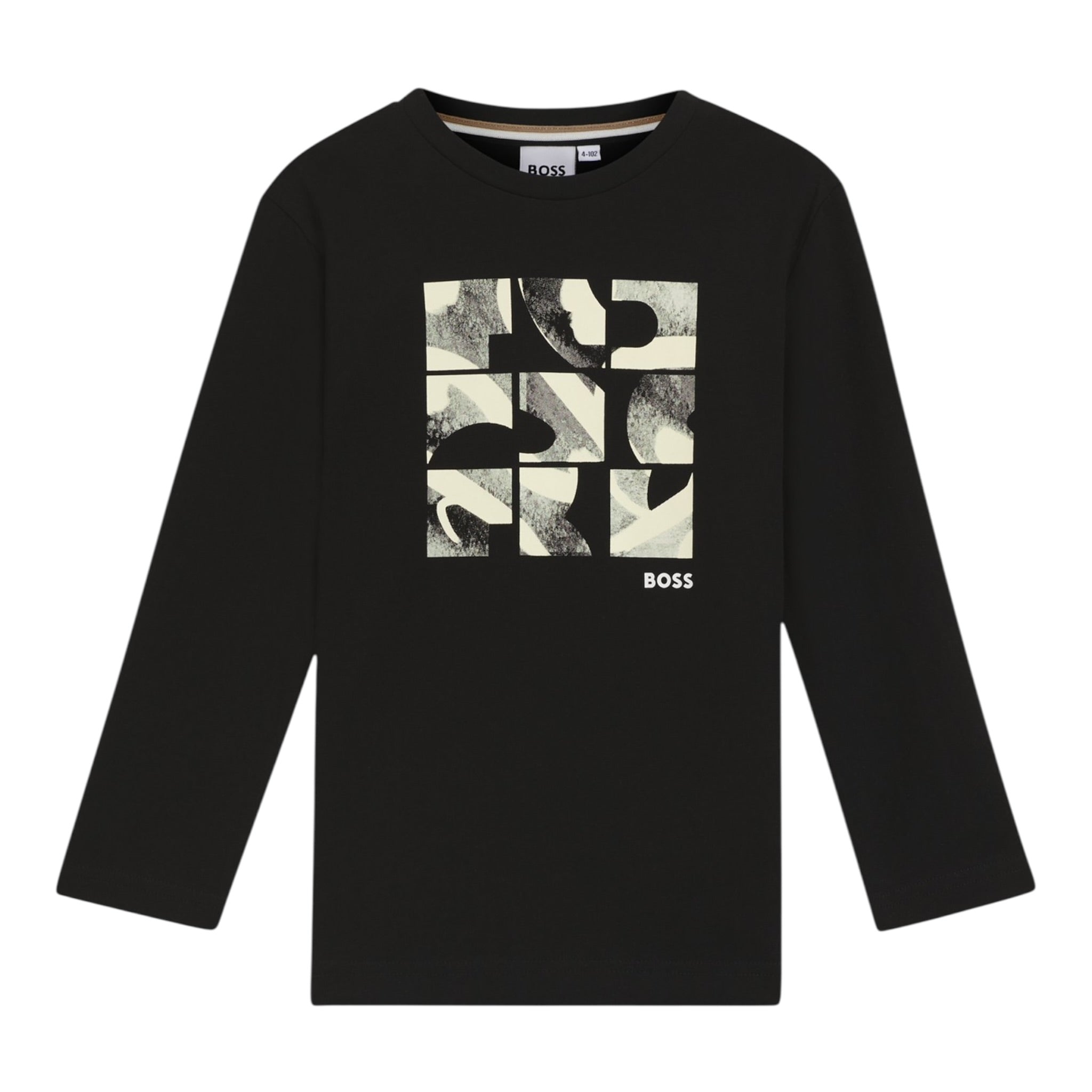 Boss Shirt Girocollo tinta unita con Stampa Nero per Bambino J52376 NERO BOSS 